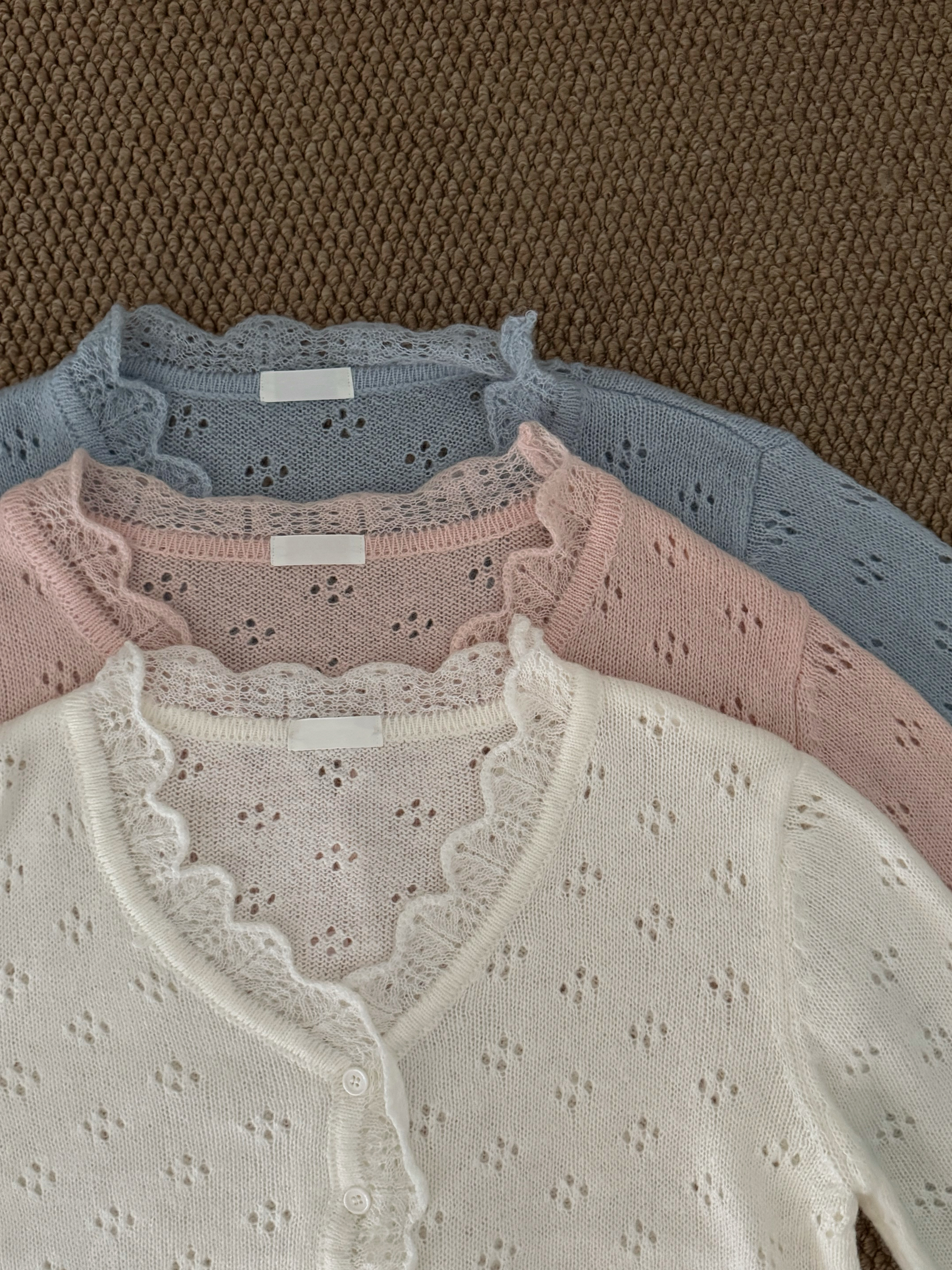 通花波浪邊針織外套(三色入)