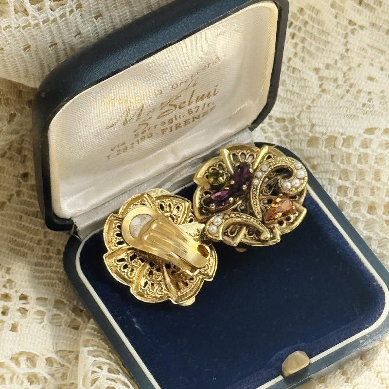 Vintage European Mid-Century Style "Mulu Reggio E."Stamped Clip Earrings (C052)