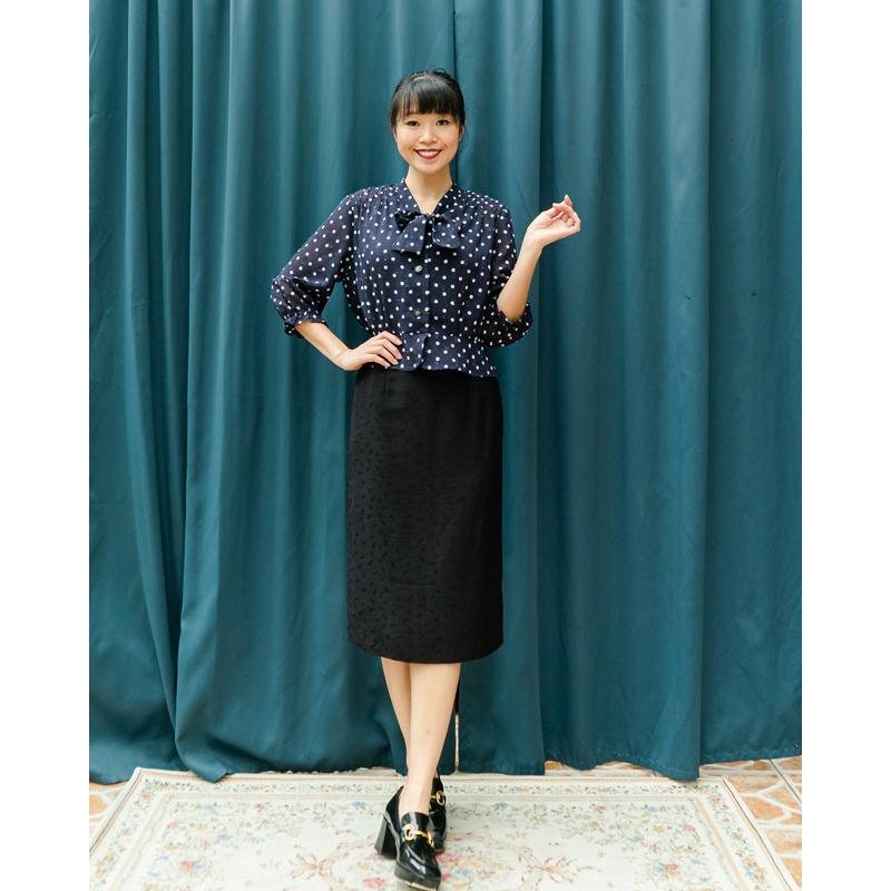 Vintage Japanese Fern Leaf Textured Little Black Skirt - Waist 25"(MT1606-14)