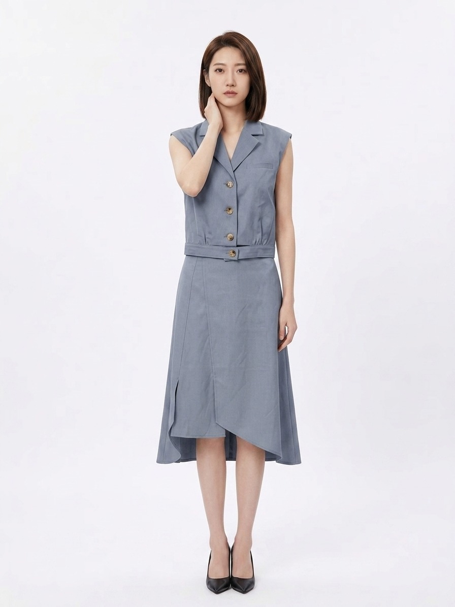 1879BS Elara Tailored Asymmetric Midi Dress