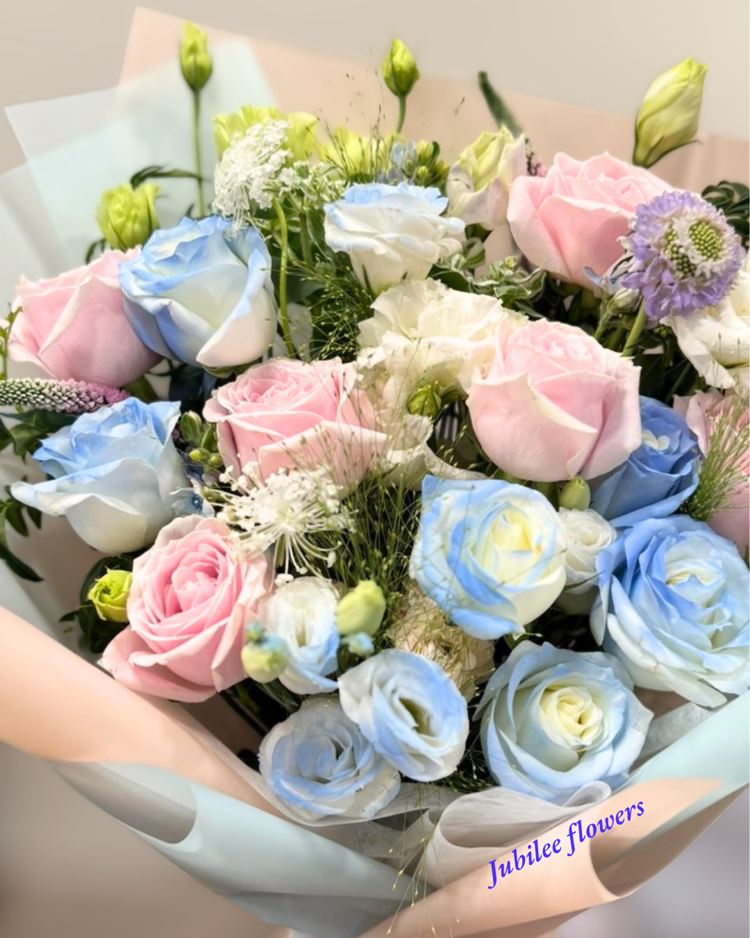 碎冰藍 · 粉玫瑰花束