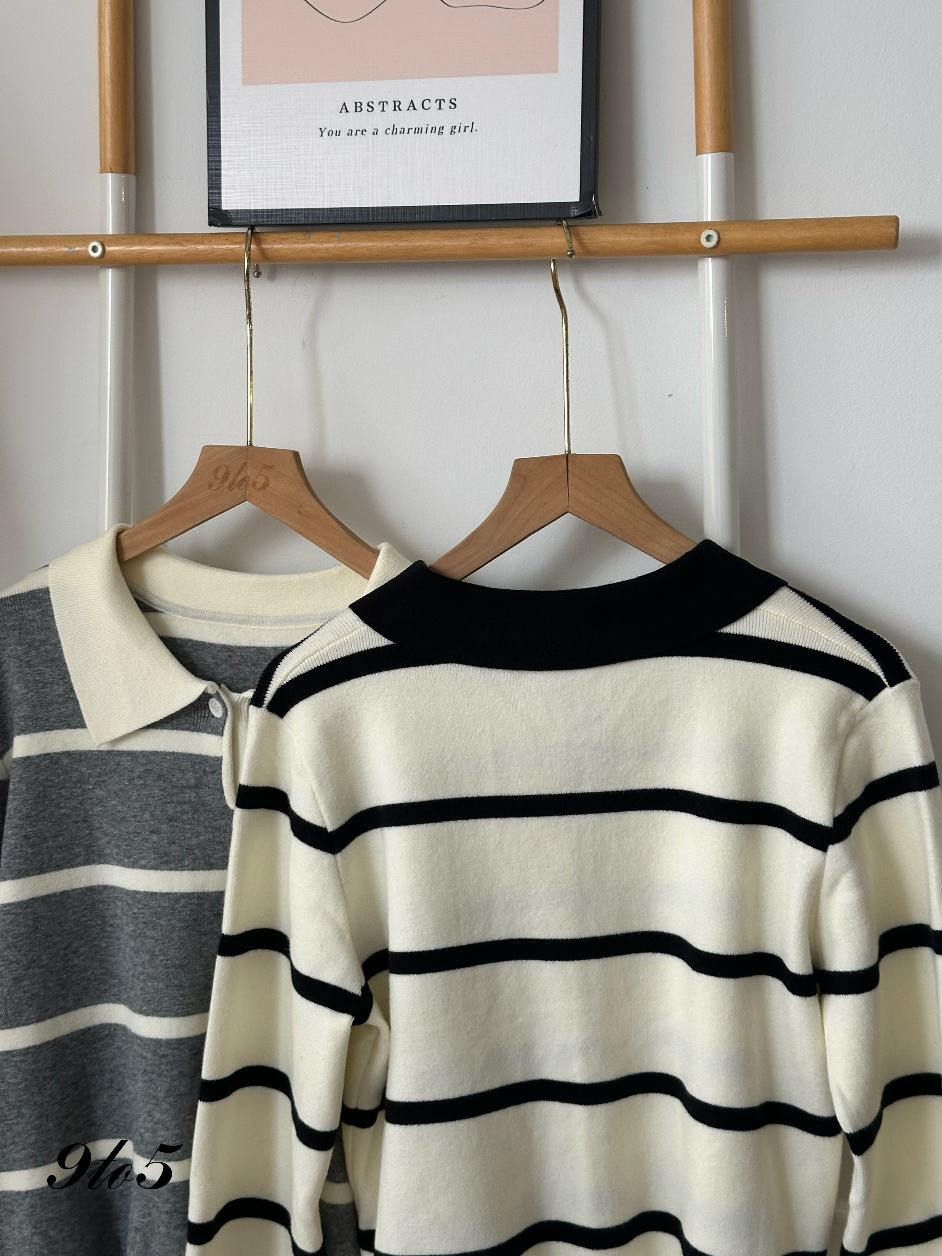 T4006 Striped Knit Polo Shirt - Black & Grey