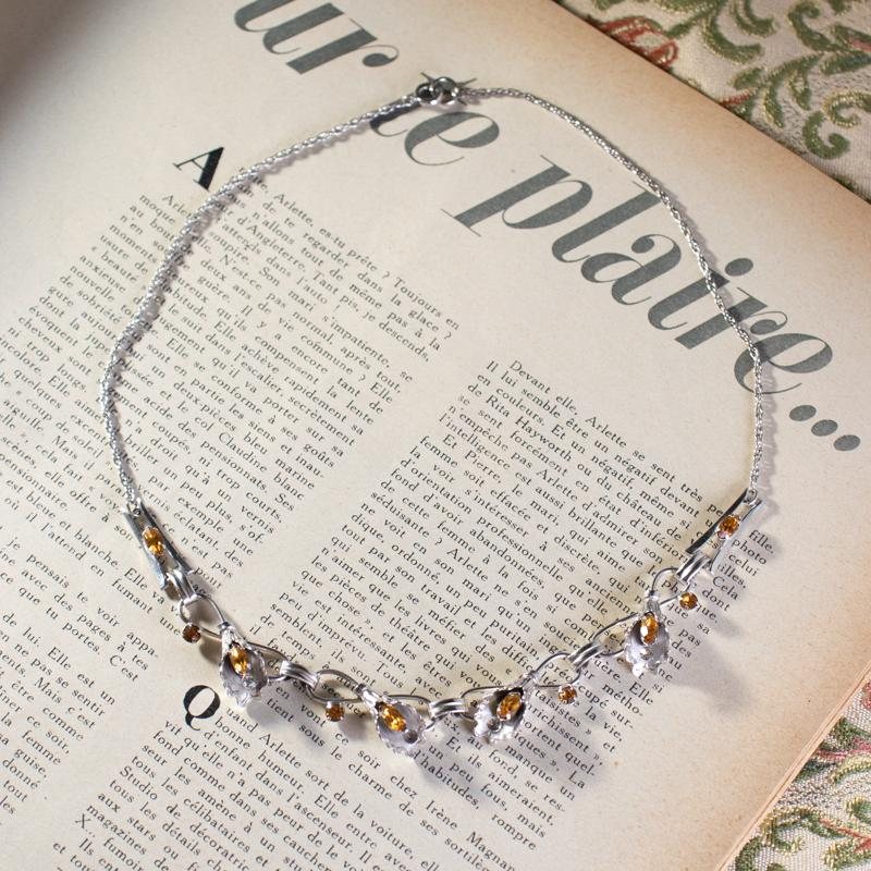 C.a. 1950-60s Canadian Bond Boyd Sterling Silver Calla Lily with Yellow Stone Bracelet & Necklace Set(MT252)