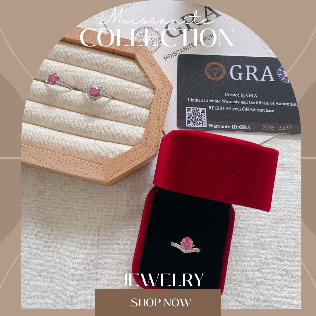 Pink Moissanite Ring with Certificate of Authenticity  