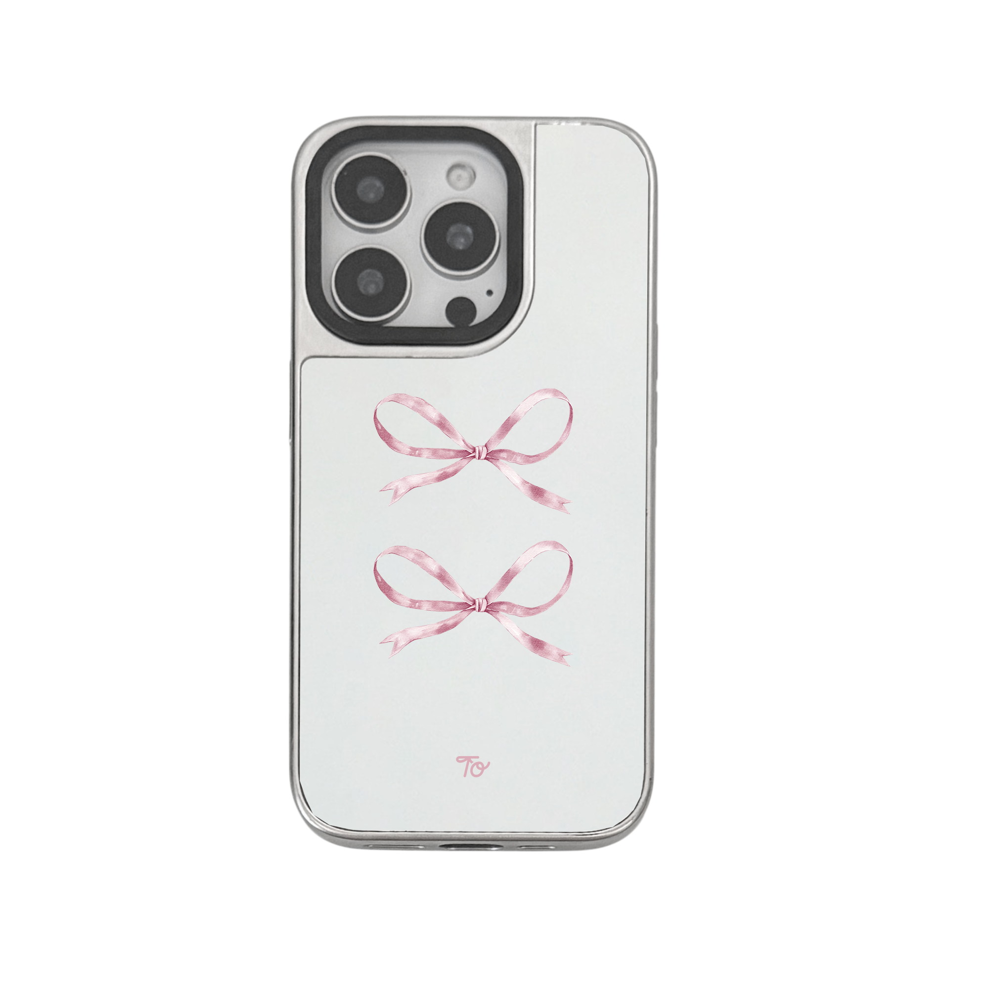 【Silky Pink Ribbon(S)】銀框鏡面MagSafe iPhone Case