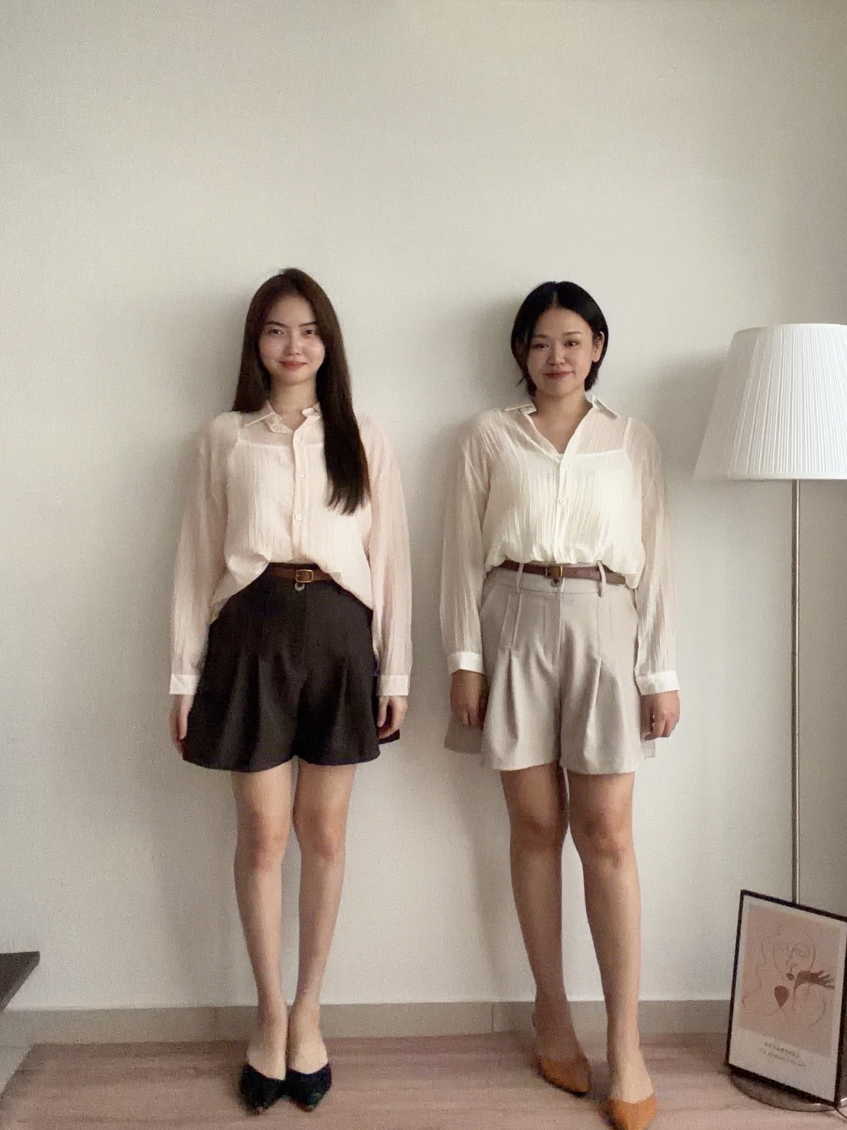 T4459 Long Sleeve Semi-sheer Shirt - Cream & Pink