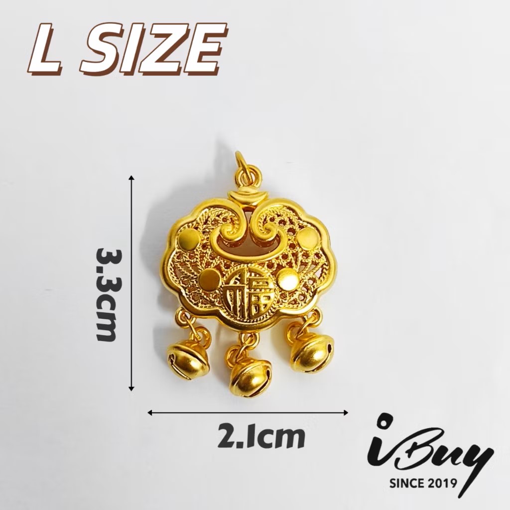 999 GOLD FU CHARACTER PEACE LOCK PENDANT 福字平安锁吊坠 S/M/L