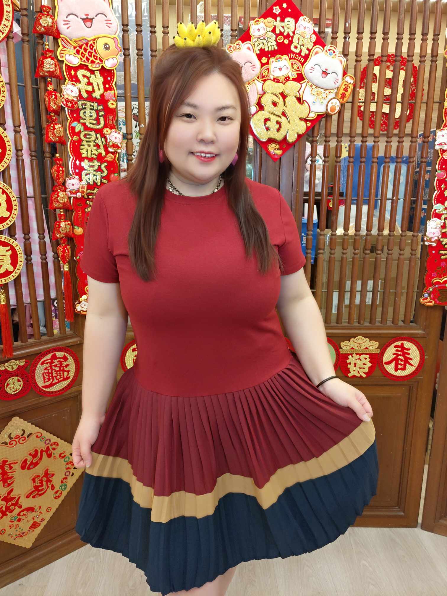 OTD05 HJA07 拼色百褶裙摆设计连衣裙