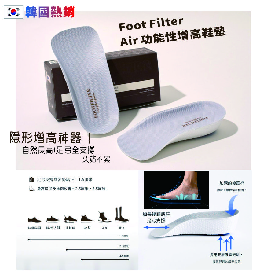 <限時預購> 韓國 Foot Filter Miracle High AIR 增高鞋墊 (一套兩對) TW20260317B01 《22/3截單，預計4月上旬到港》
