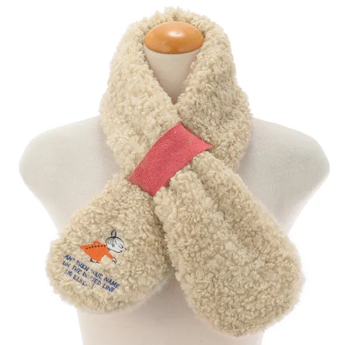 日本代購【 2026秋冬新商品 日本直送 MOOMIN 刺繡保暖 毛毛交叉 圍巾 Boa Tippet Scarf 】