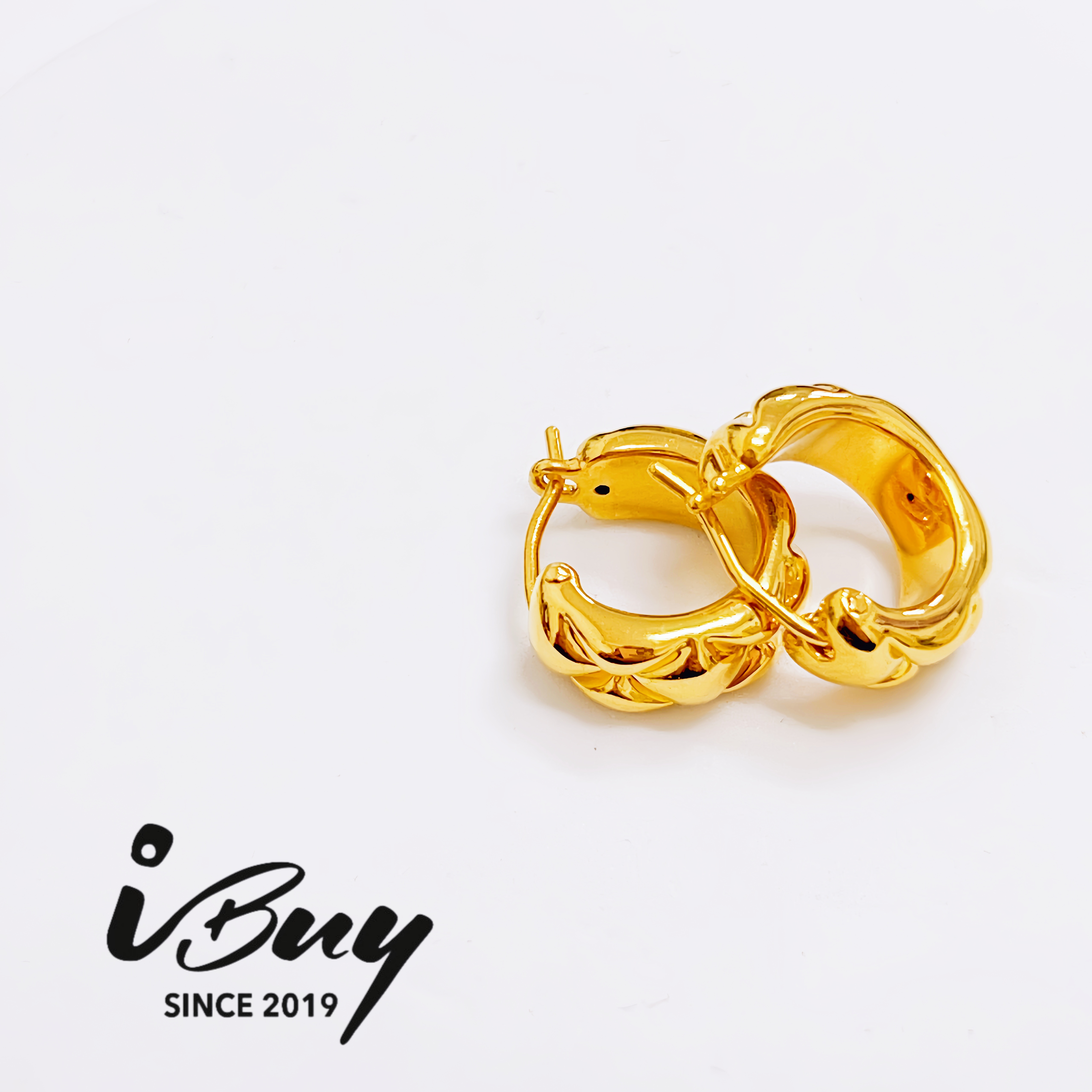 999 GOLD DIAMOND CUT EARRING 999 金 菱格耳圈