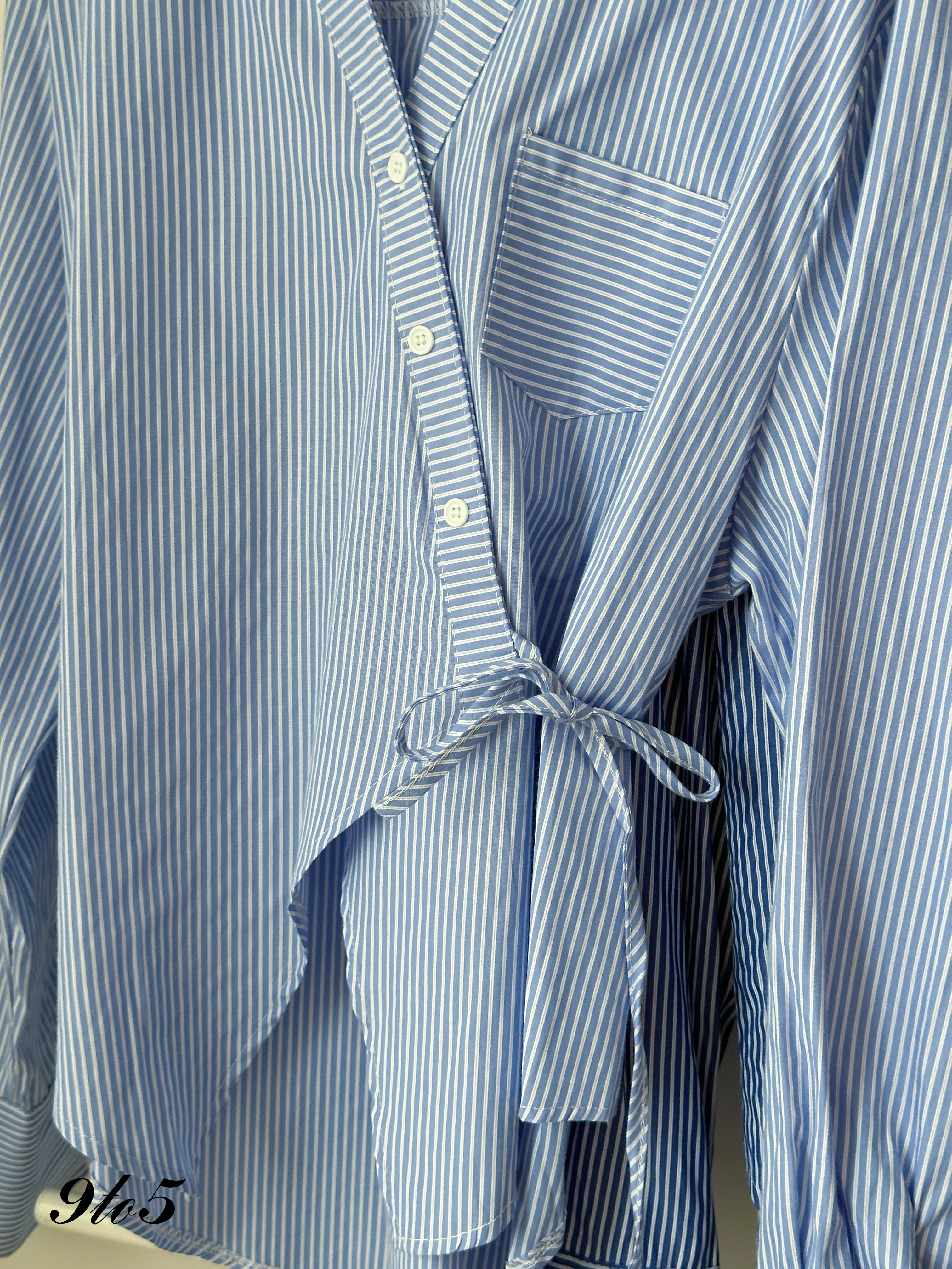 T4140 Side-tie Stripe Shirt - Dark Blue & Light Blue