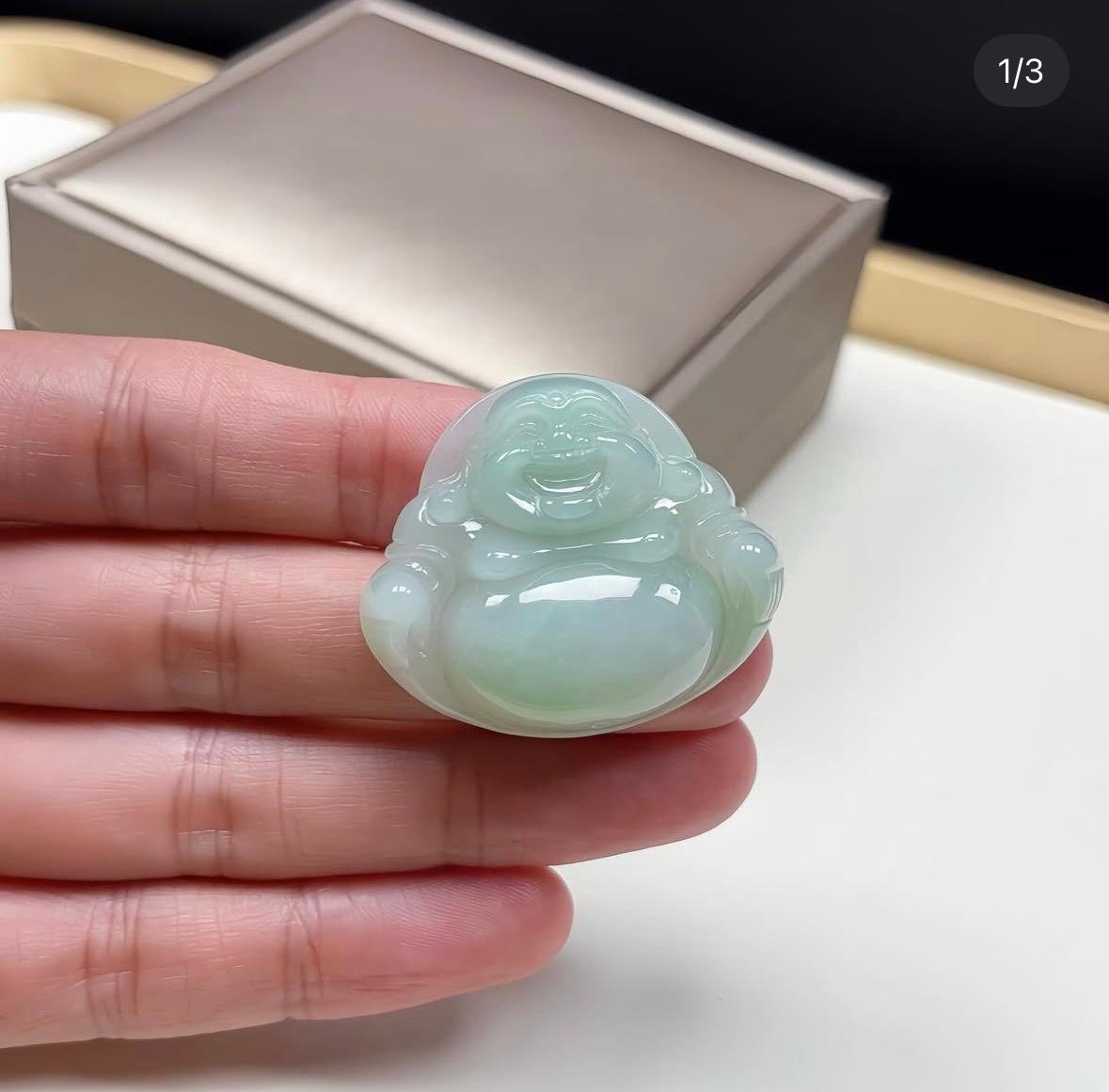 果綠翡翠佛公玉吊墜