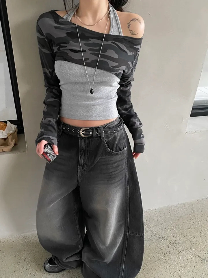 Camo Halterneck Layered Crop