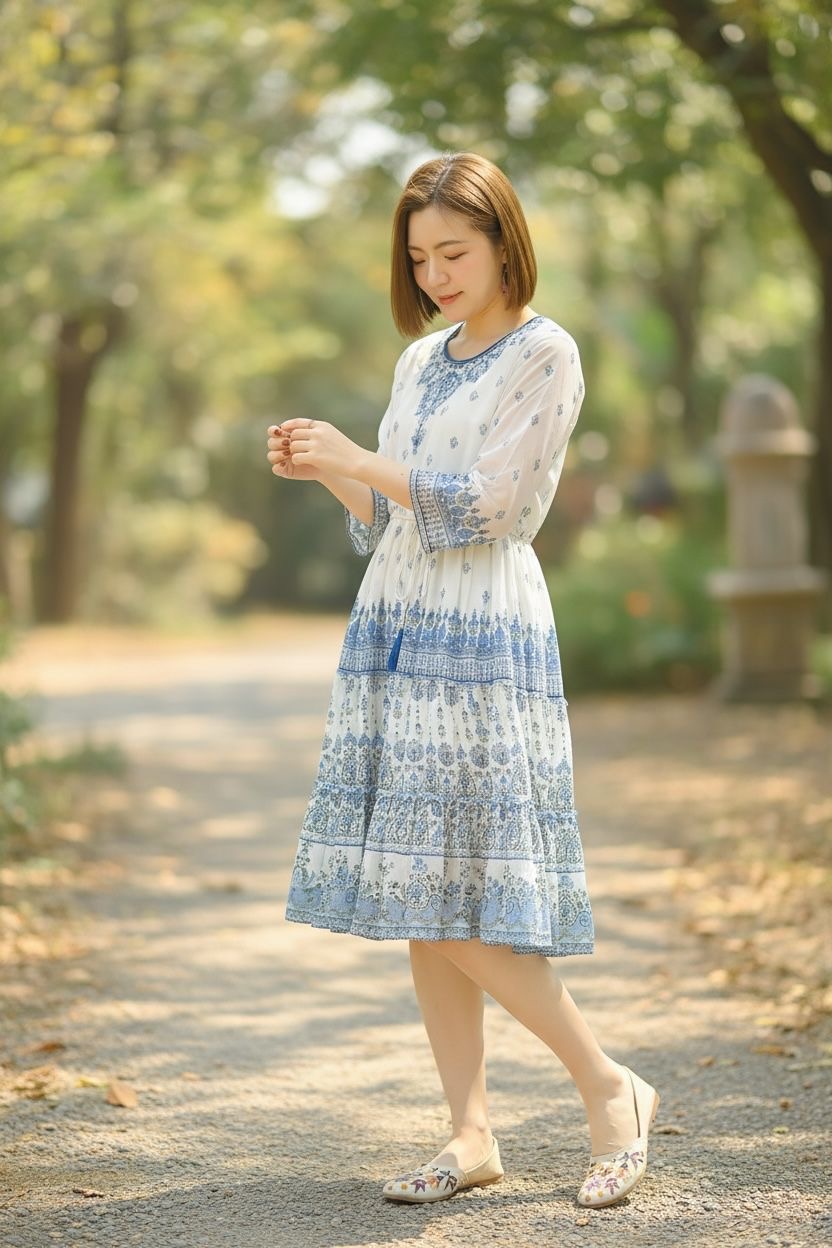 White x Blue White Chiffon Short OP 37" #1005