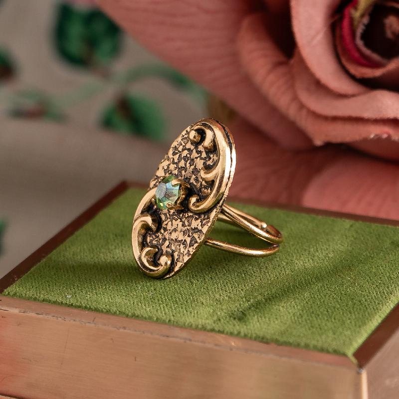 Vintage C.a. 1980s Czechoslovakian Wavy Modernist Glass Tone Accented Ring - Adjustable Ring Band (NZ013-7)