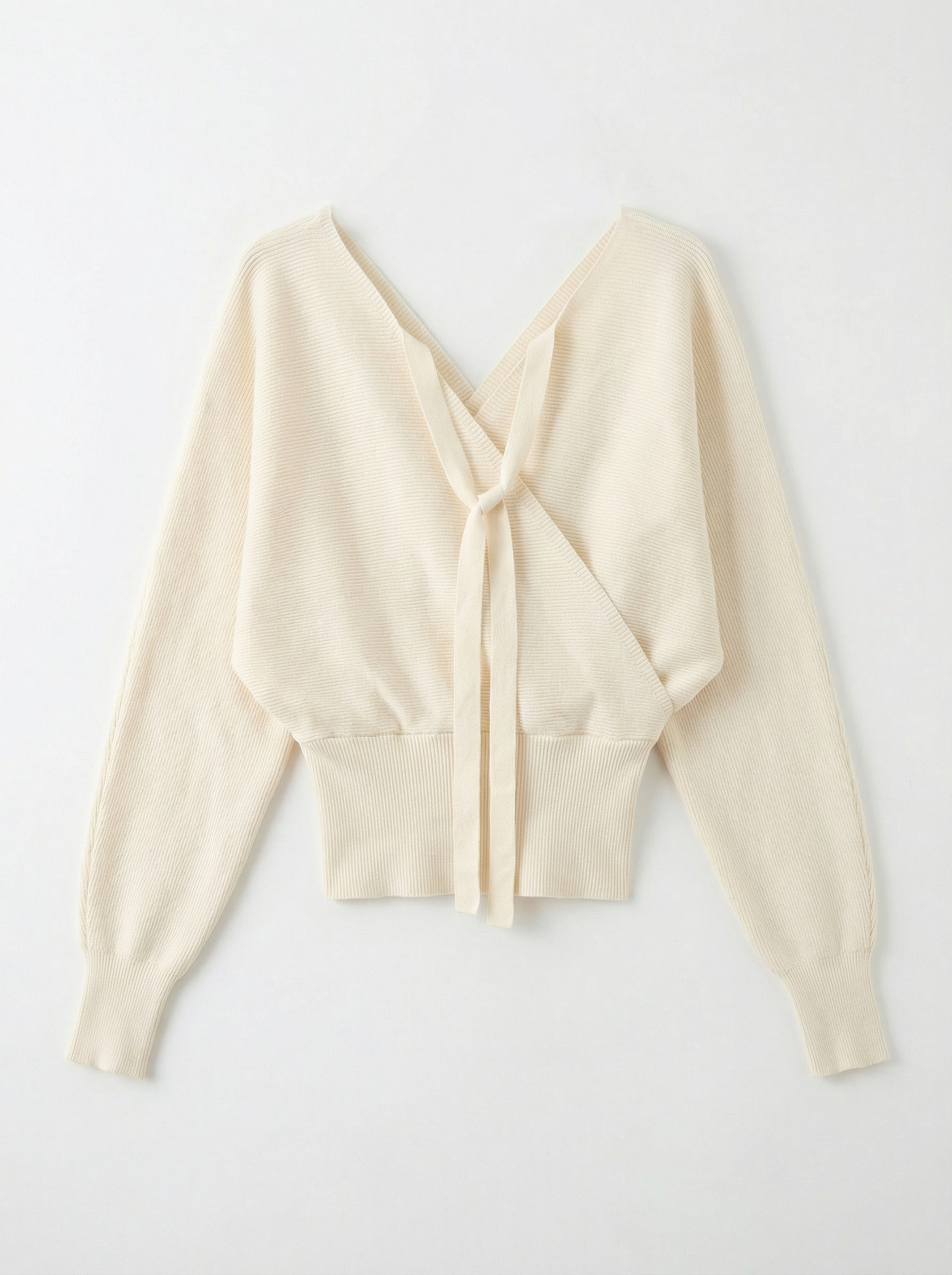 黑色/米白 V 領交叉短版針織毛衣