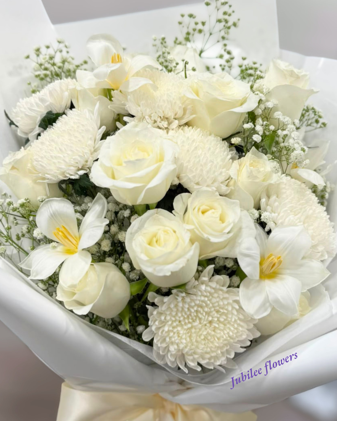 白玫瑰 · 白球菊悼念追思花束