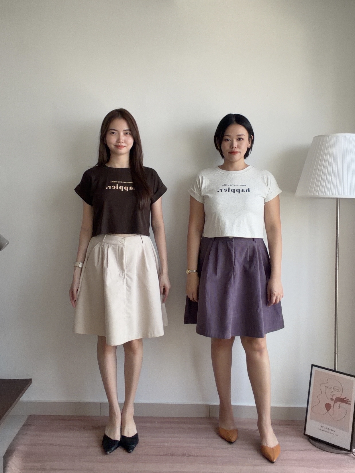 T4475 Cape Sleeve Wording Crop Tee - 4 Colors 