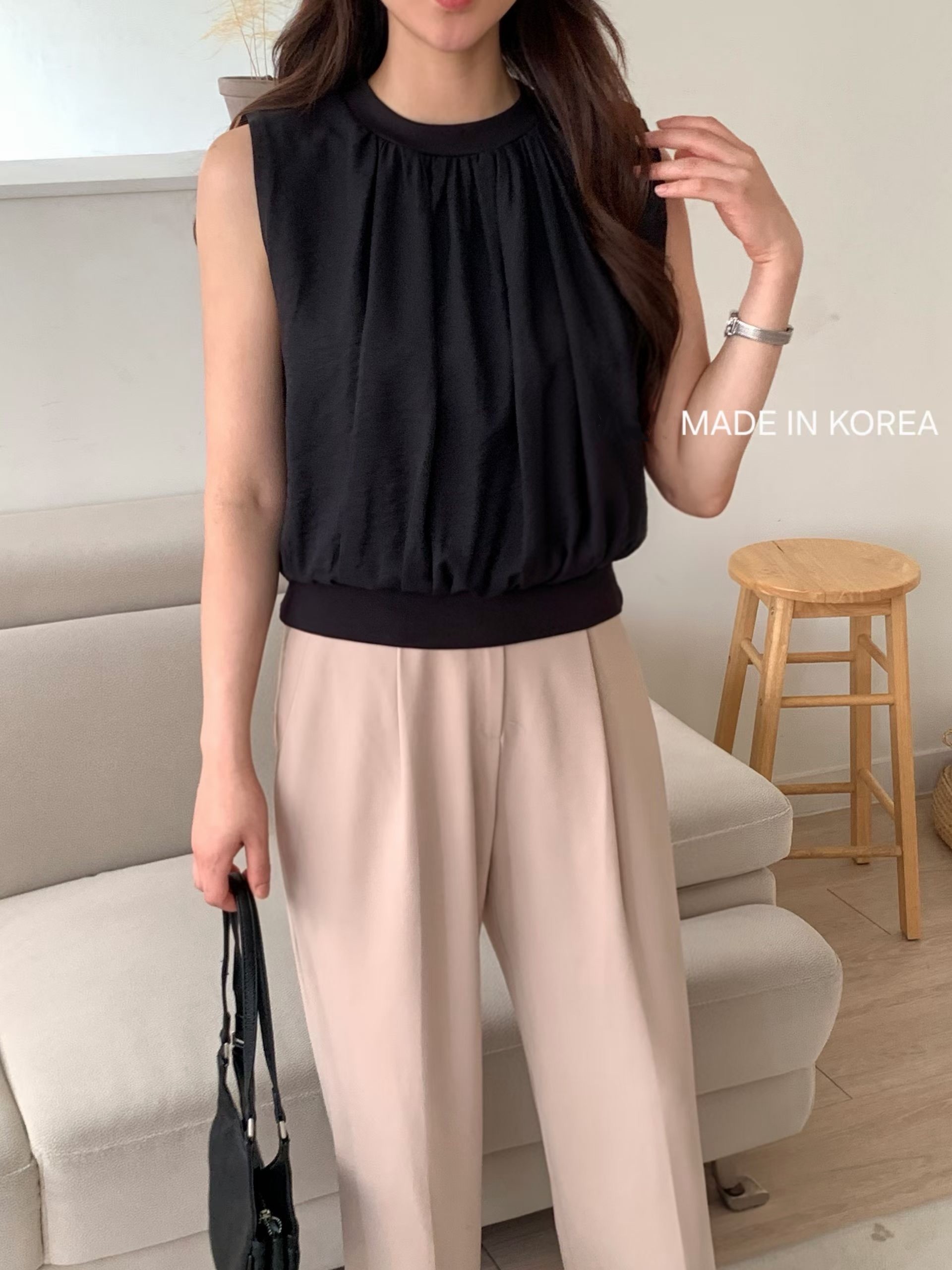G6542 淨色打皺背心