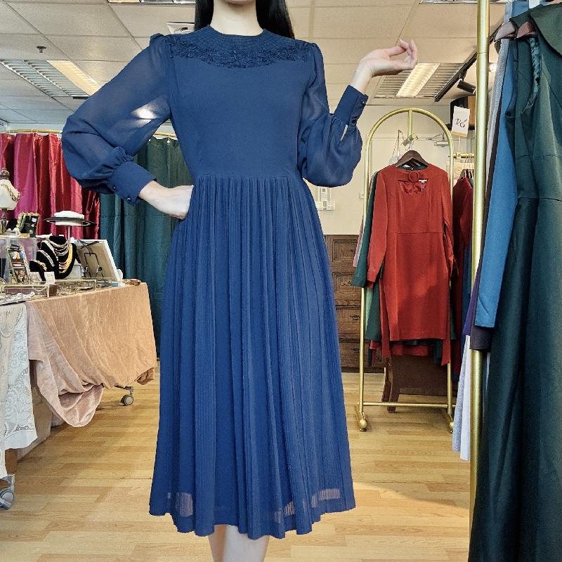 Vintage Japanese Neckline Embellished Navy Blue Day And Night Dress (PP001-14)