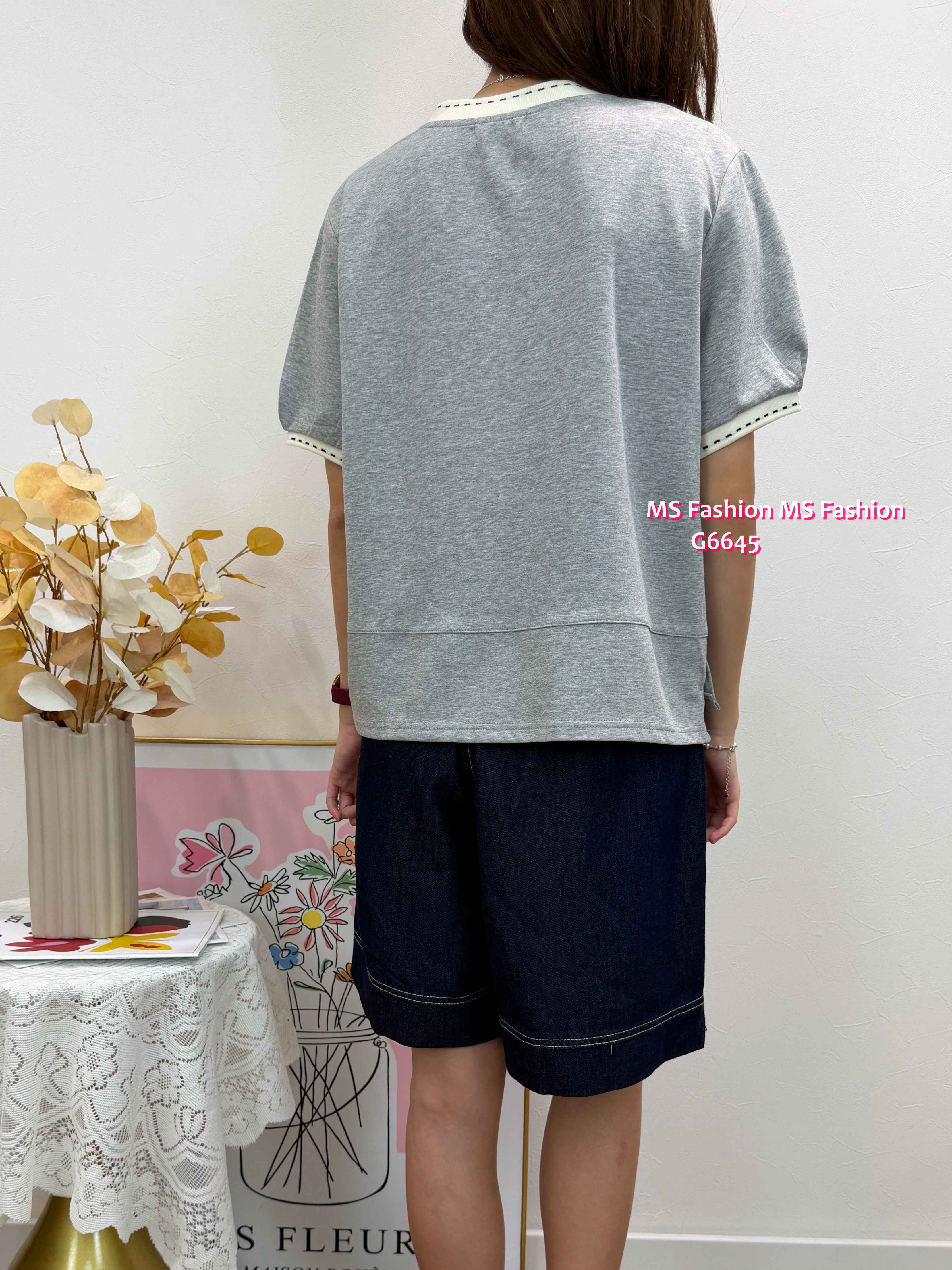 G6645 靚print拼邊top