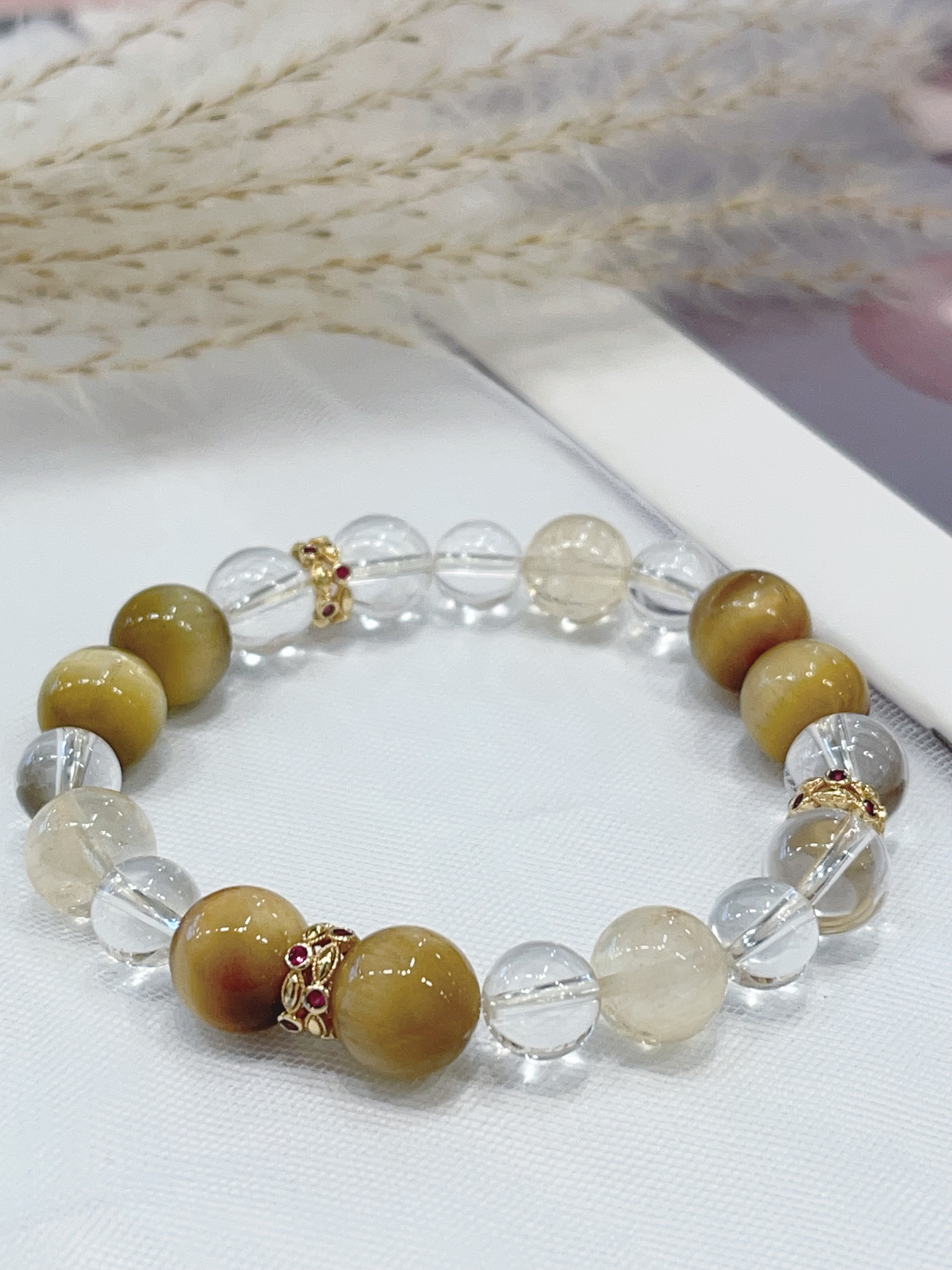 🐯 黄虎眼 × 白水晶 × 金发晶手串 Yellow Tiger Eye & Clear Quartz & Golden Rutilated Quartz