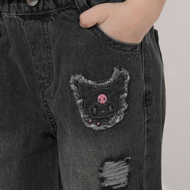 🆕【⭐訂購⭐】🇯🇵日本直送🌀#Sanrio #Kuromi / #Kitty 刺繡貼片 闊腳牛仔褲 #baggyjeans🌀[ELCA-0253][