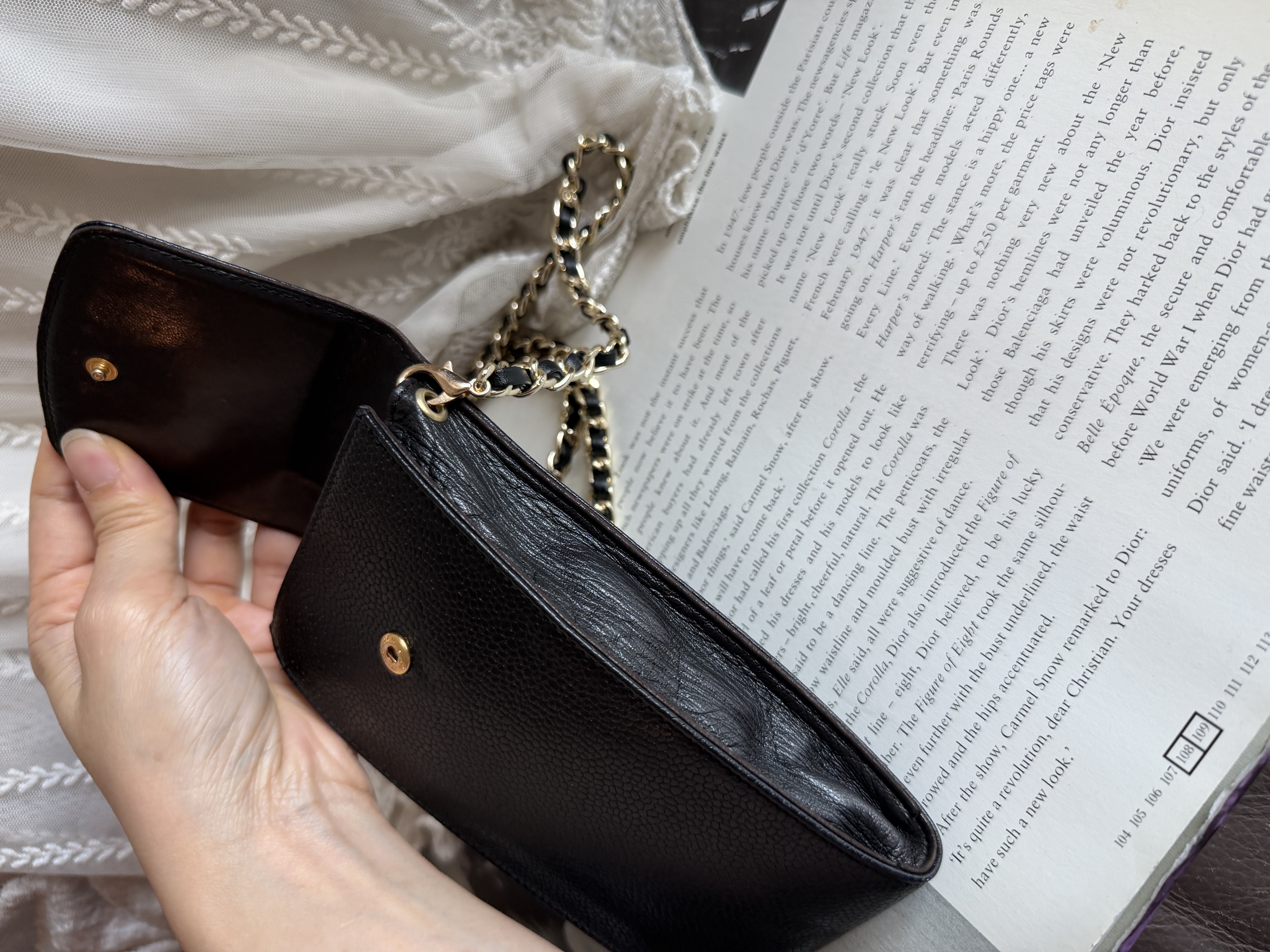 Vintage chanel black caviar leather phone holder sunglassess holder 