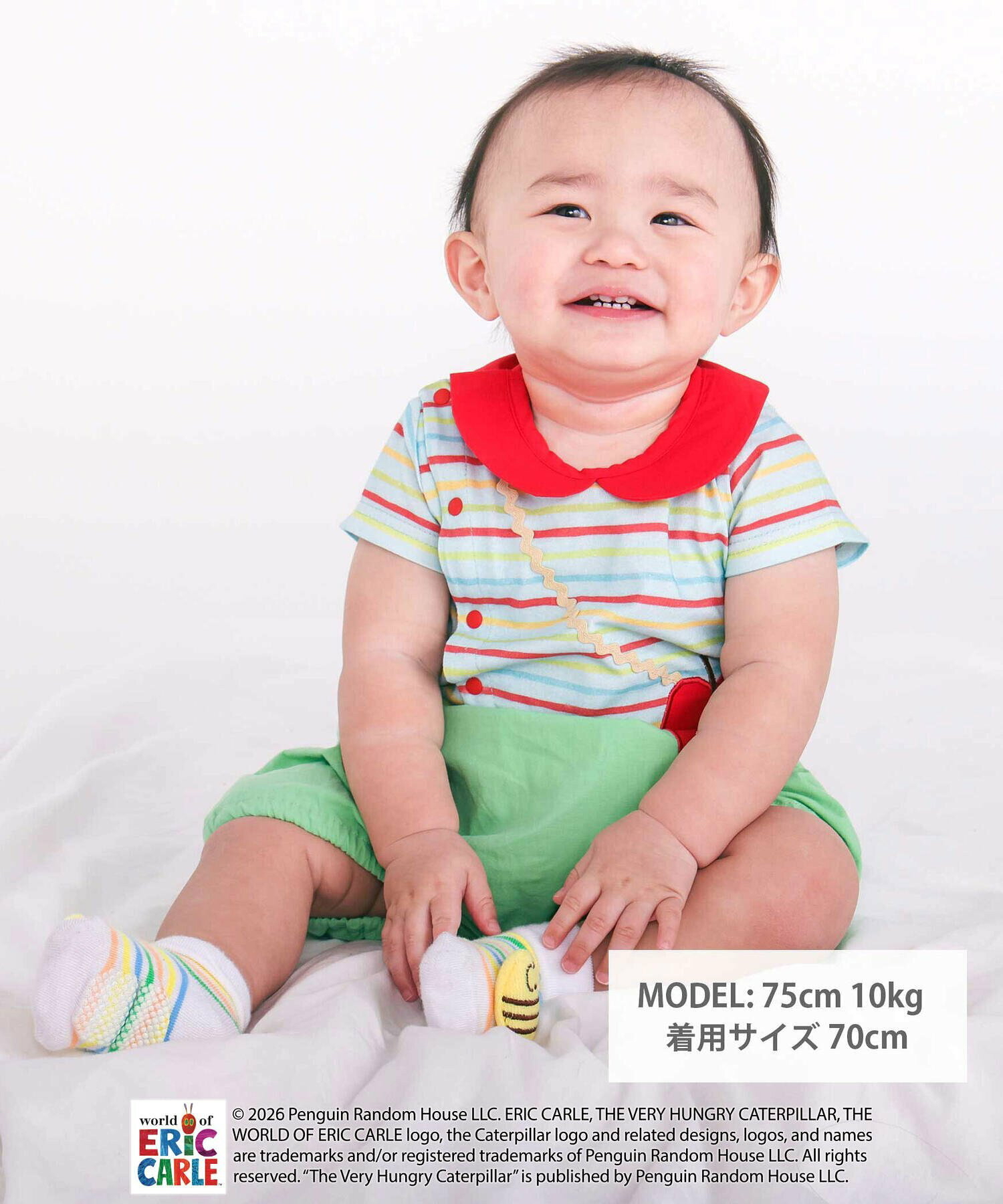 🇯🇵預訂 日本直送🇯🇵兩色好餓的毛毛蟲格紋條紋翻領短袖包屁衣