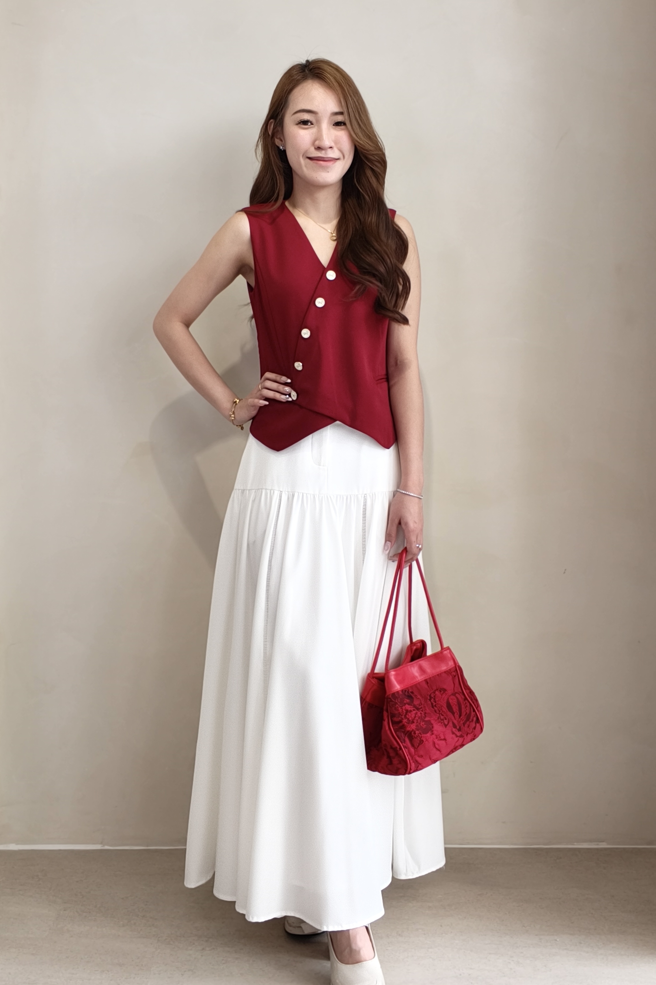 210603 Asymmetric Button Tailored Vest Top