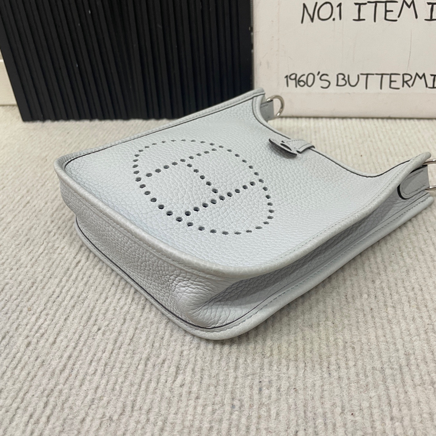 【預訂貨品】Hermes淺藍色銀扣mini Evelyne