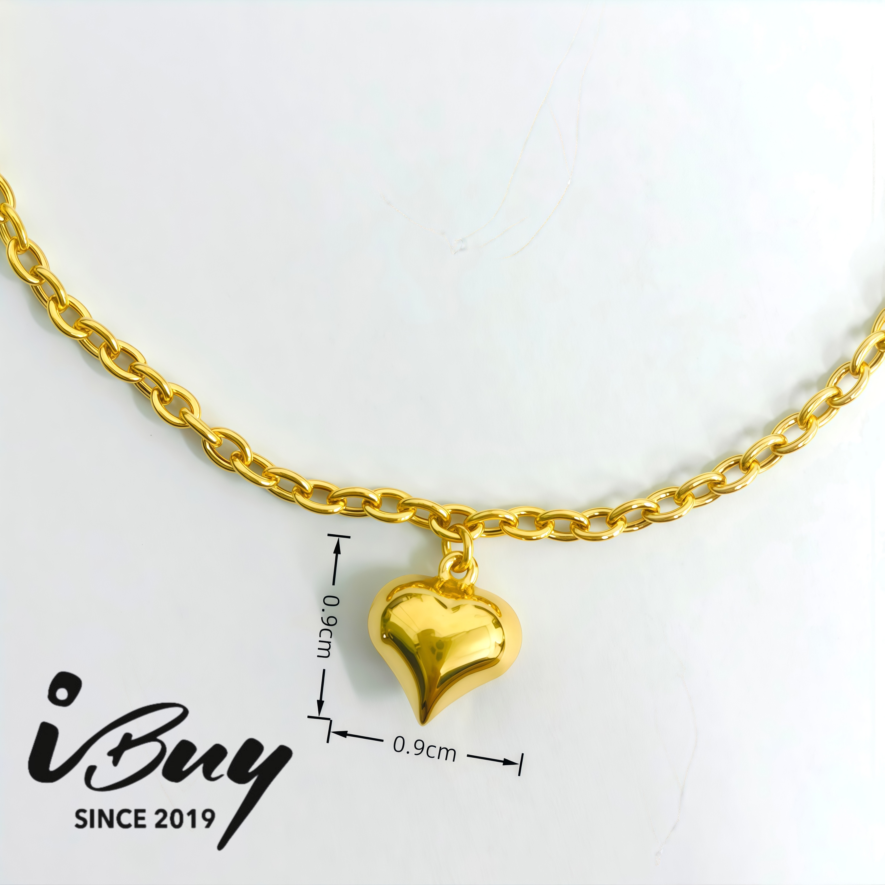 916 GOLD FULL GLOSS LOVE DANGLE HOLLOW CABLE BRACELET (S) 916 金 亮面爱心吊坠空心万字手链(S)
