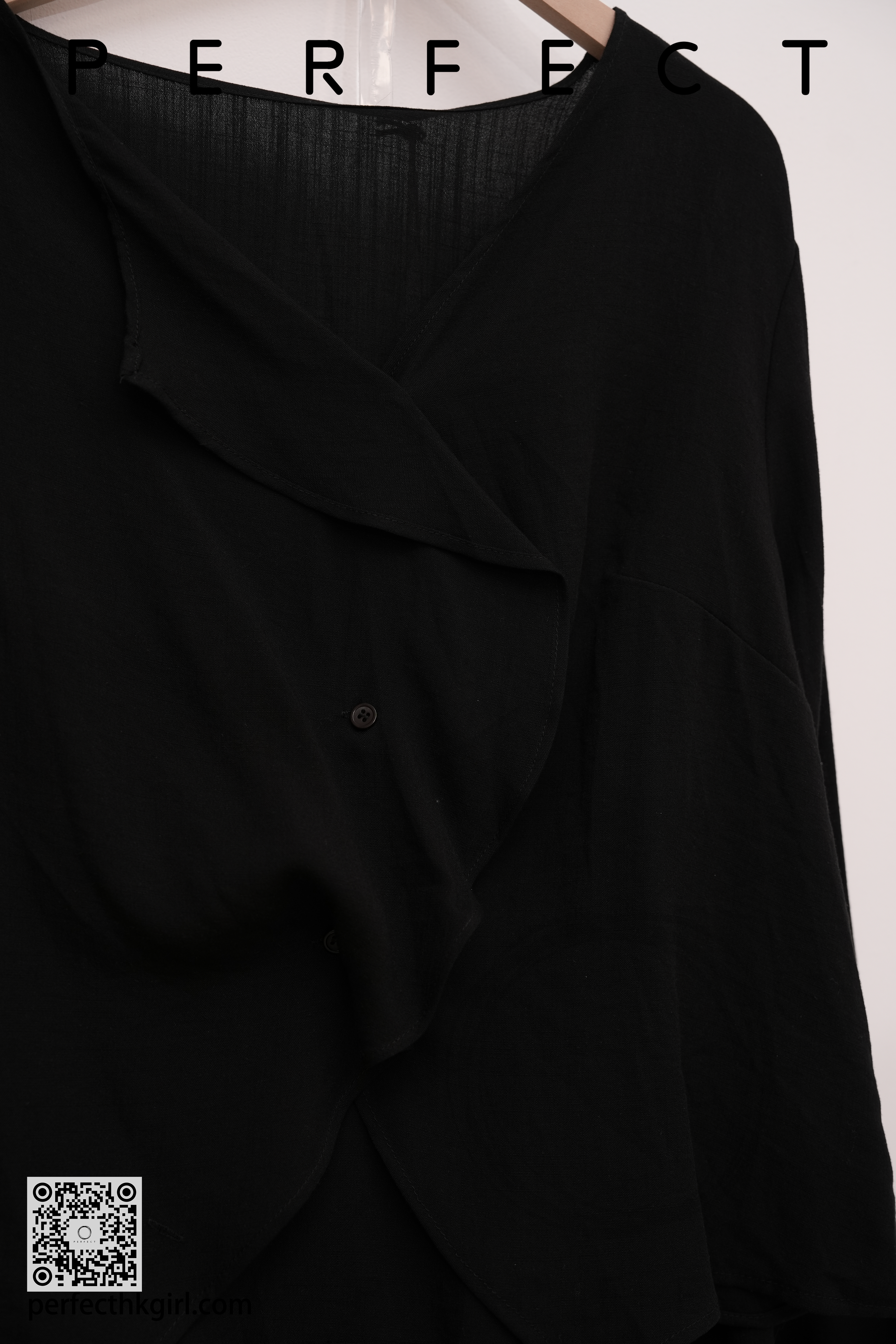 W0036_優雅V領RUFFLE上衣配套A字裙套裝（顯瘦黑色）