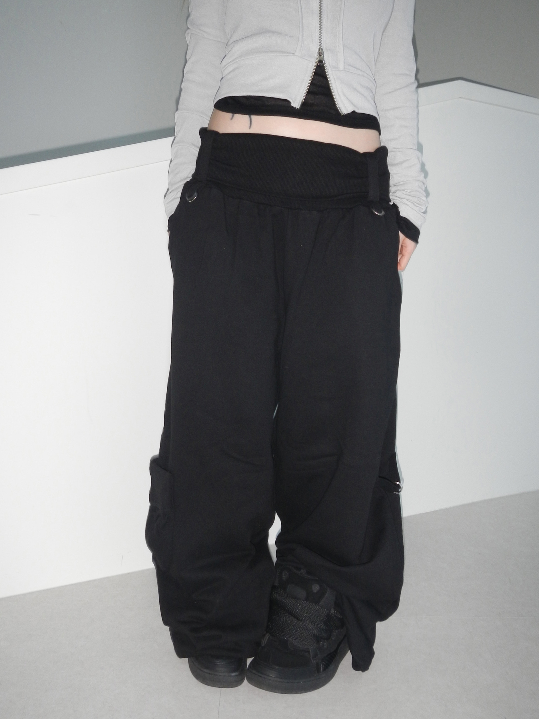 Foldover Wide-Leg Cargo Pants