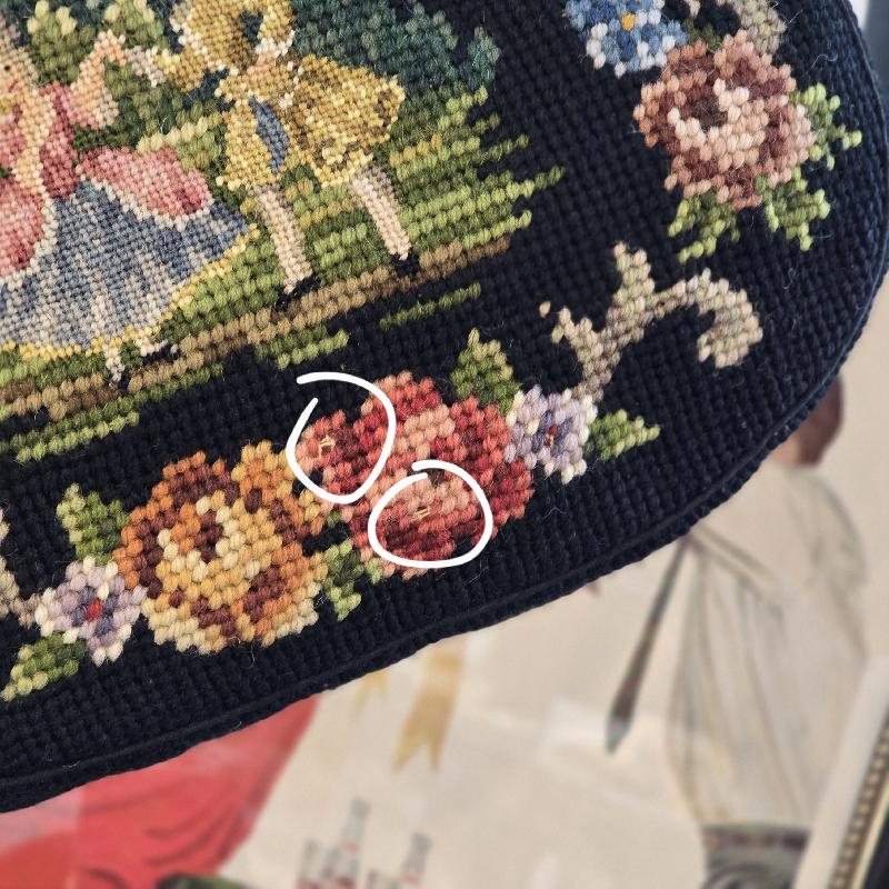 Rare! Courting Couple Needlepoint with Rhinestone Frame Handbag - Missing 2 stitches (MT2505)