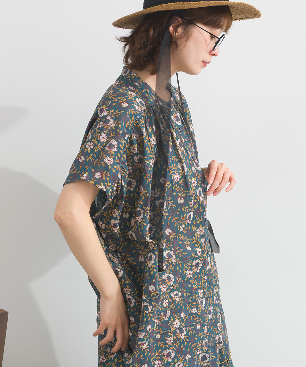 LP - 印度棉復古花卉襯衫 (藍色)