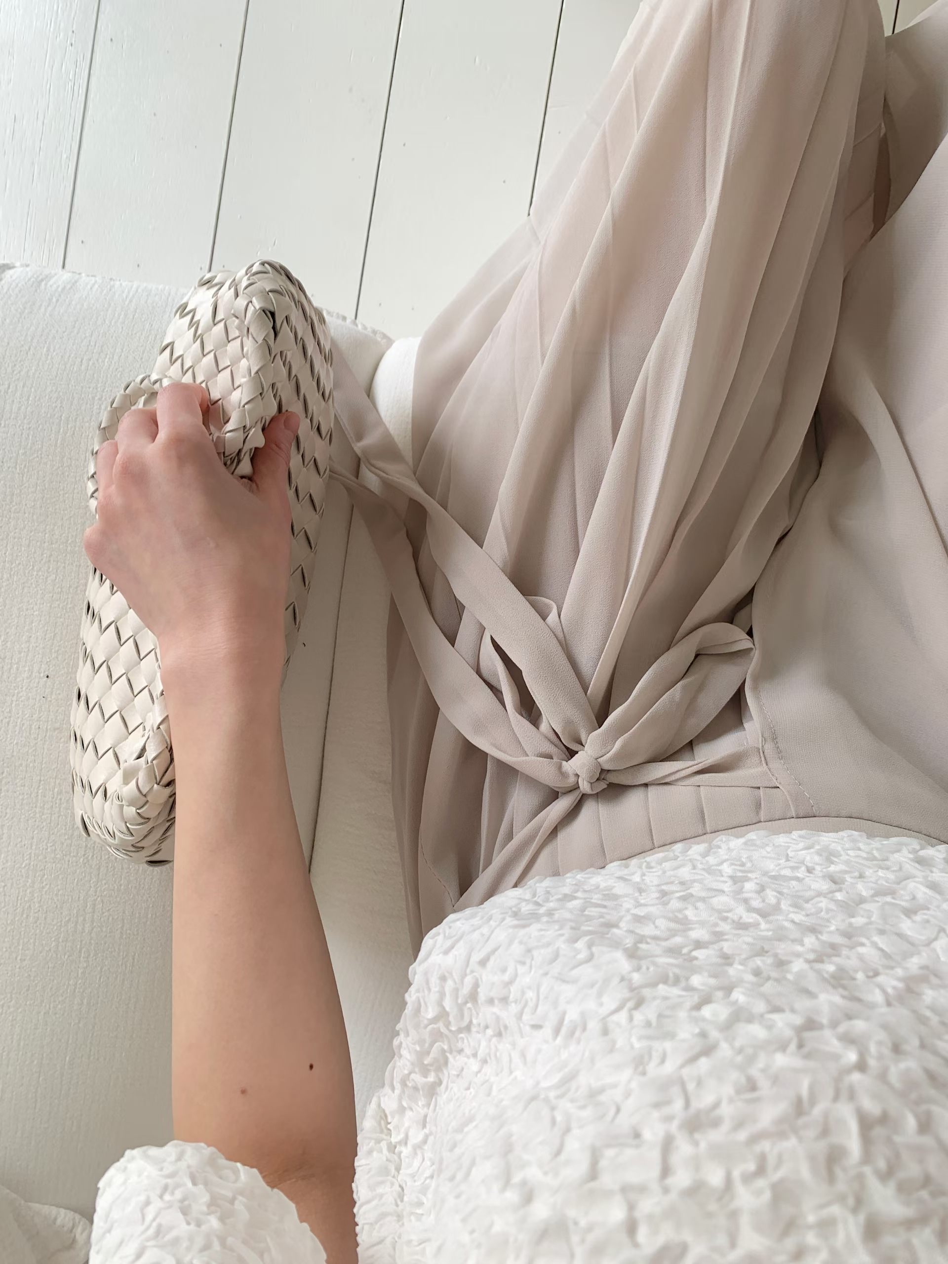 CT23 飄逸雪紡壓褶繫帶高腰寬裙褲