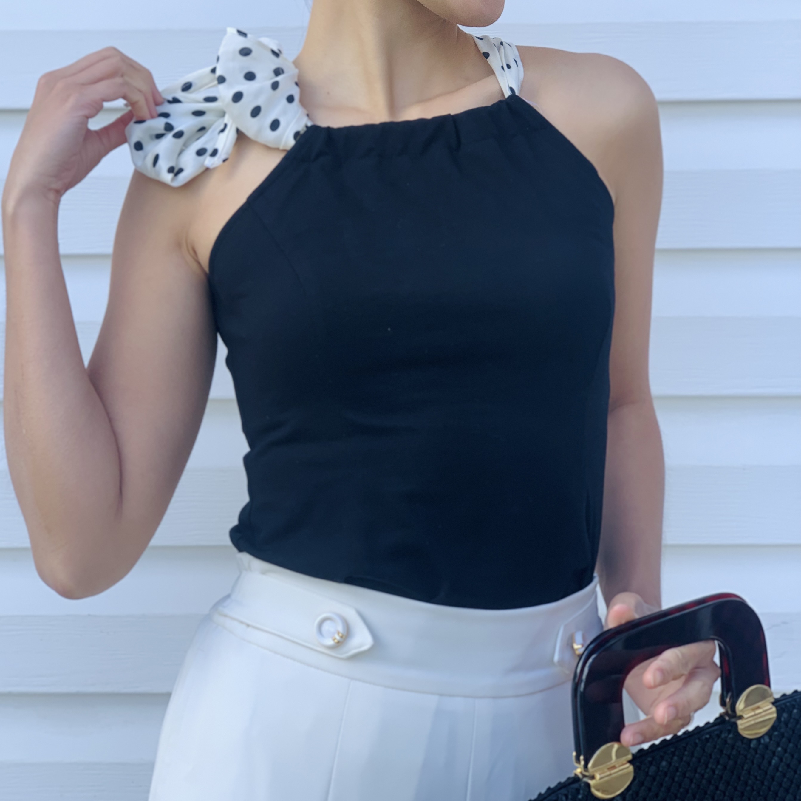 (Ready-Made) Vintage Inspired Interchangable Neck Scarf Halter Neck Top (FM139)