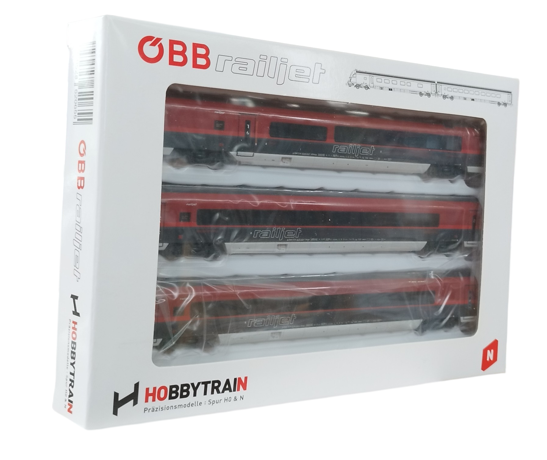 ÖBB Railjet Add-on 奧地利聯邦鐵路噴射機客運列車 Lemke Hobbytrain N 1:160 3pcs/set