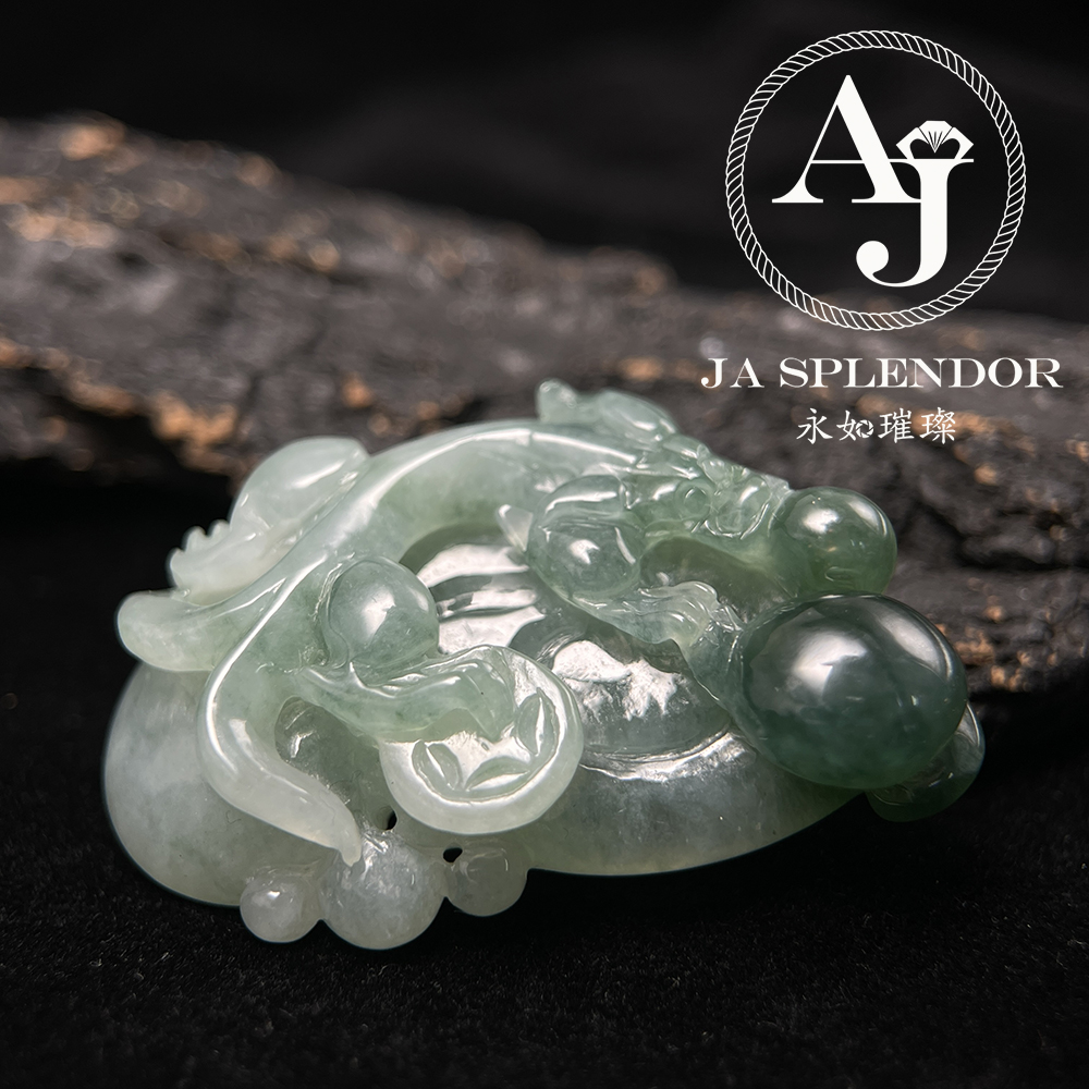 JN-3365 天然翡翠A玉 冰種精雕俏色招財如意貔貅吊墜