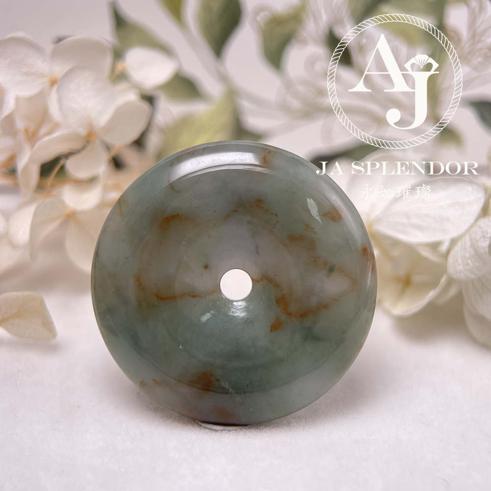 JN-223 天然翡翠A玉 特色綠映紅平安扣