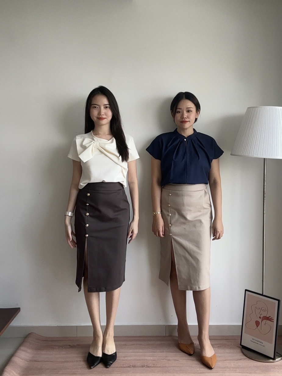 S1943 Side Slit Pencil Skirt - Grey & Khaki