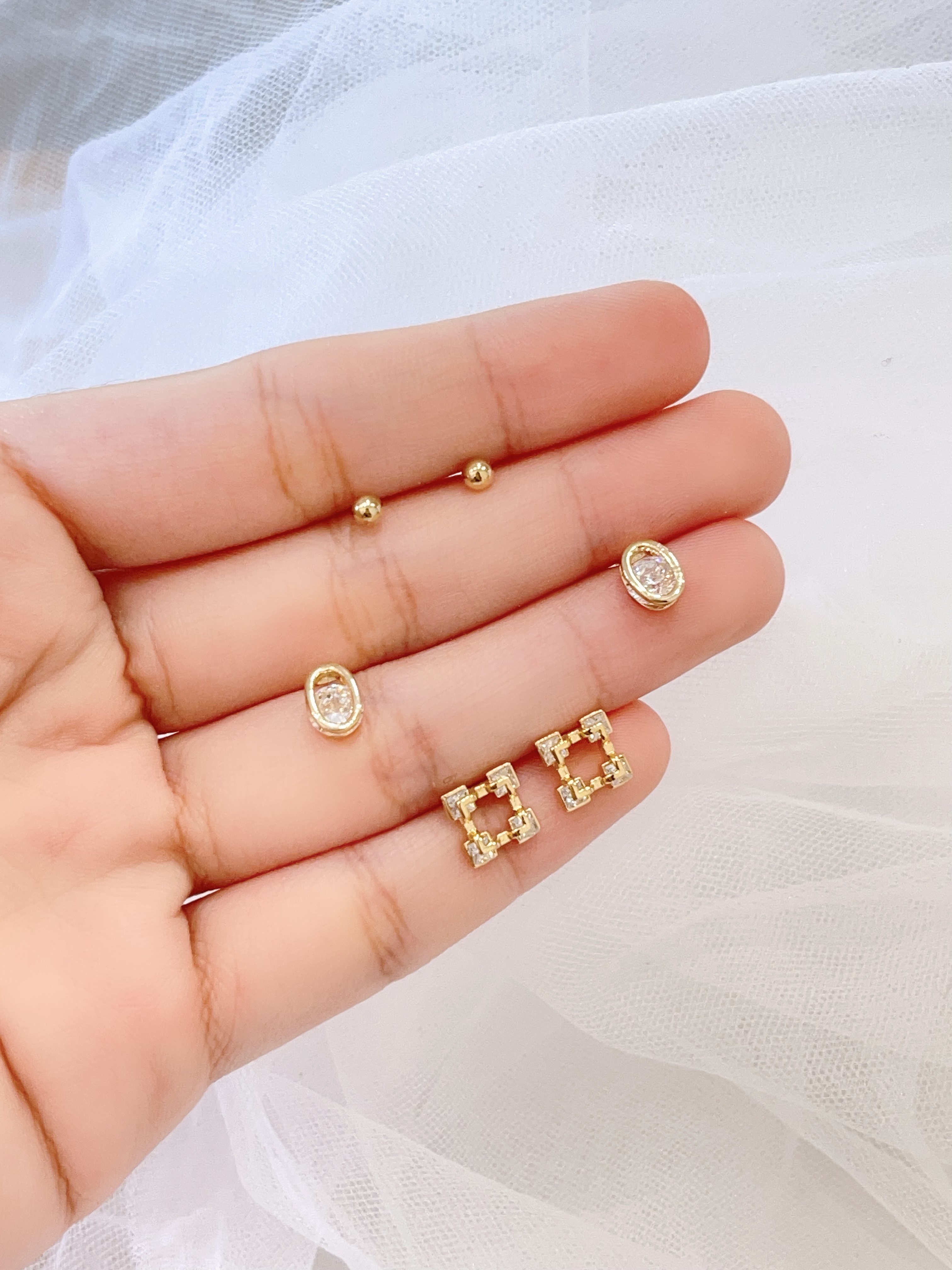 简约小方形钻石耳环套装