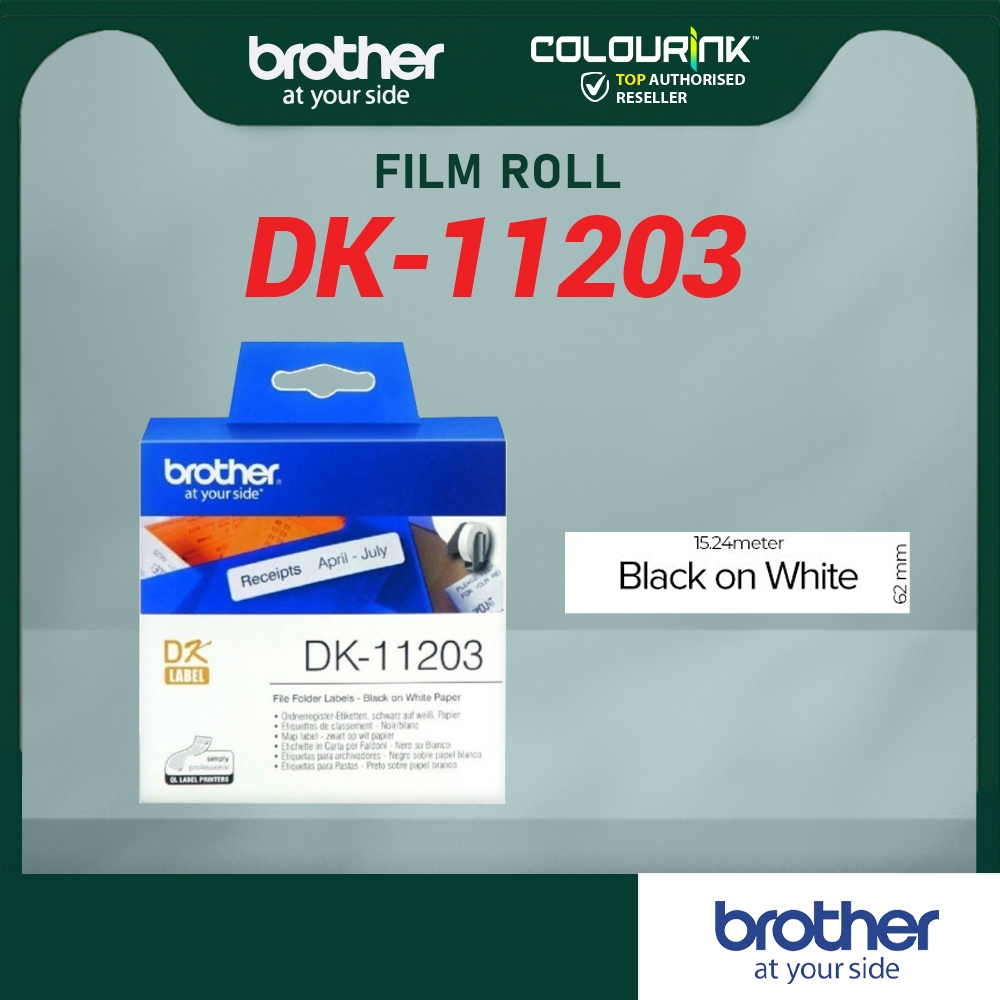 Brother Original Label Film Tape DK11203 (Black On White)QL550/QL570/QL700/QL720/QL800/QL820NWB/11203/DK 11203/DK-11203