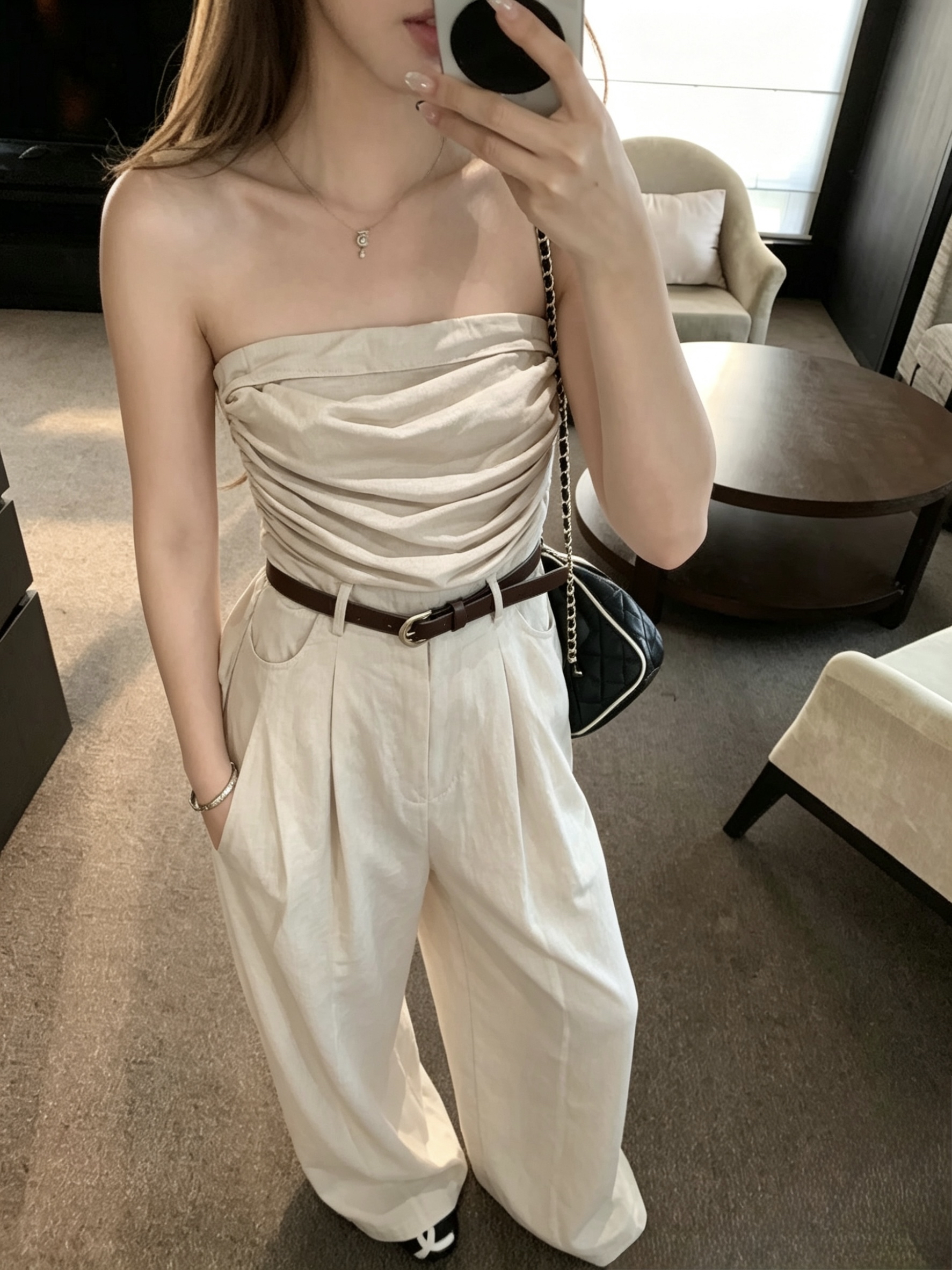 1665 Draped Tube Jumpsuit 垂感抹胸连体裤  （不包含腰围）