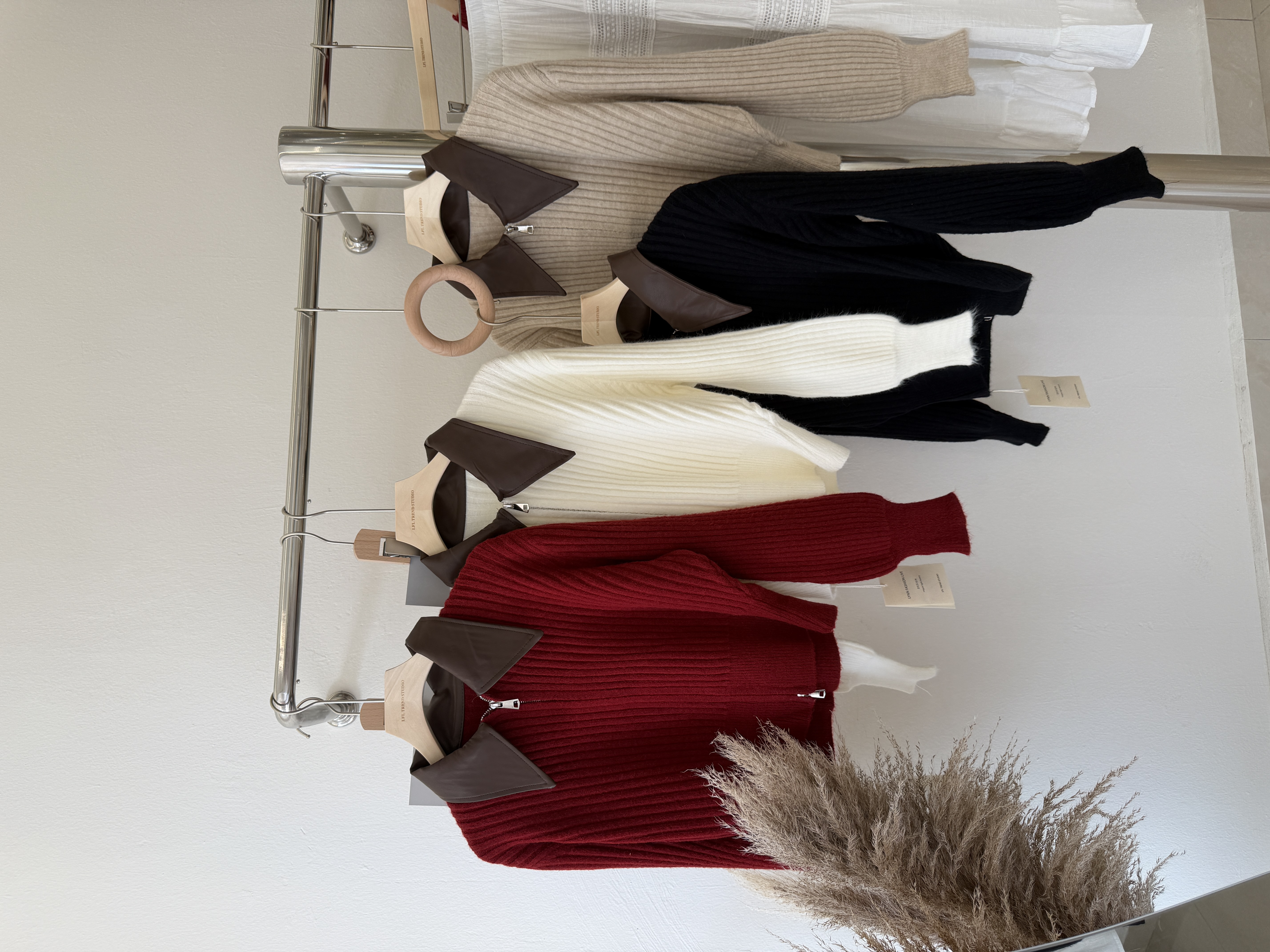 6607 高级感PU皮领针织长袖