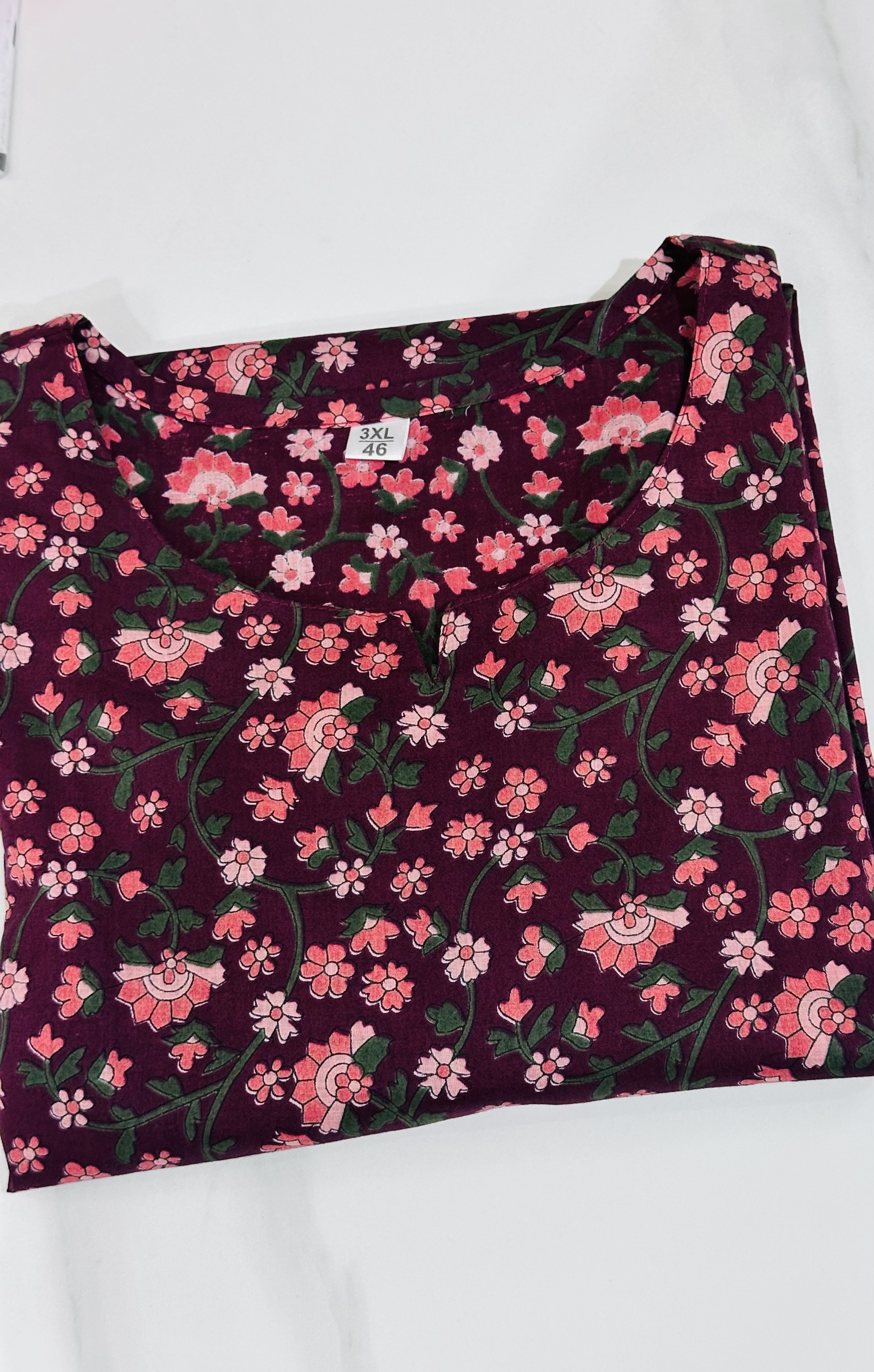 (Plus) Short Deep Maroon Floral Kurti 