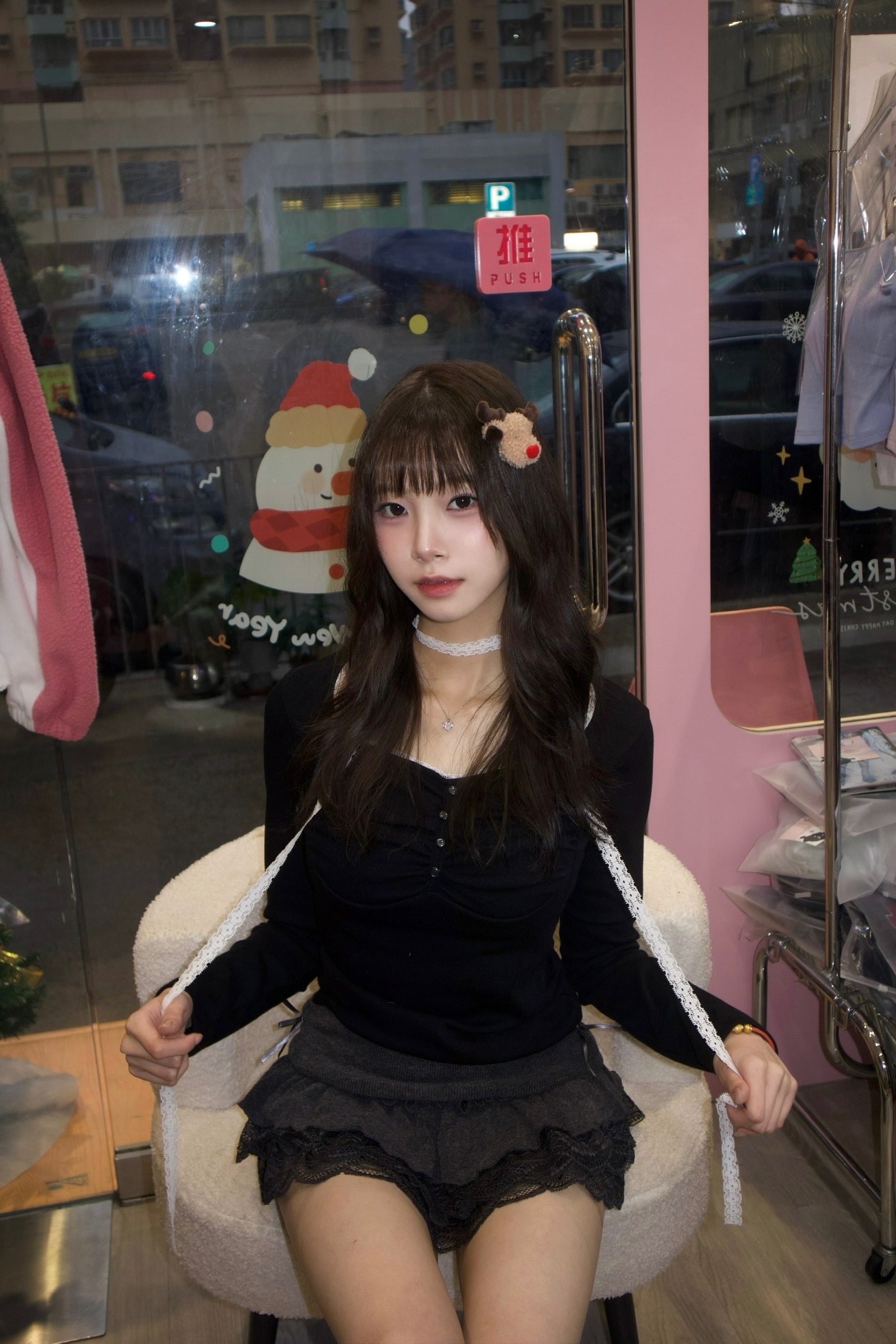 長袖款！韓國Lacy掛頸方領Top