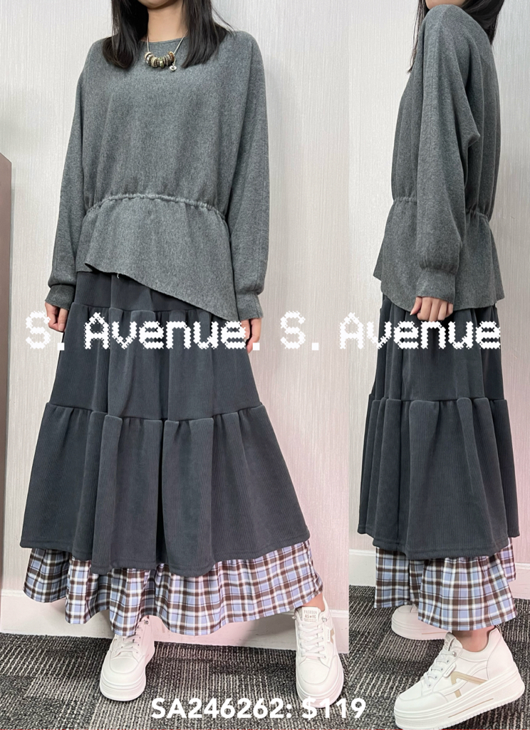 SA246262: 長袖小蝙蝠鈄腳束腰線冷top